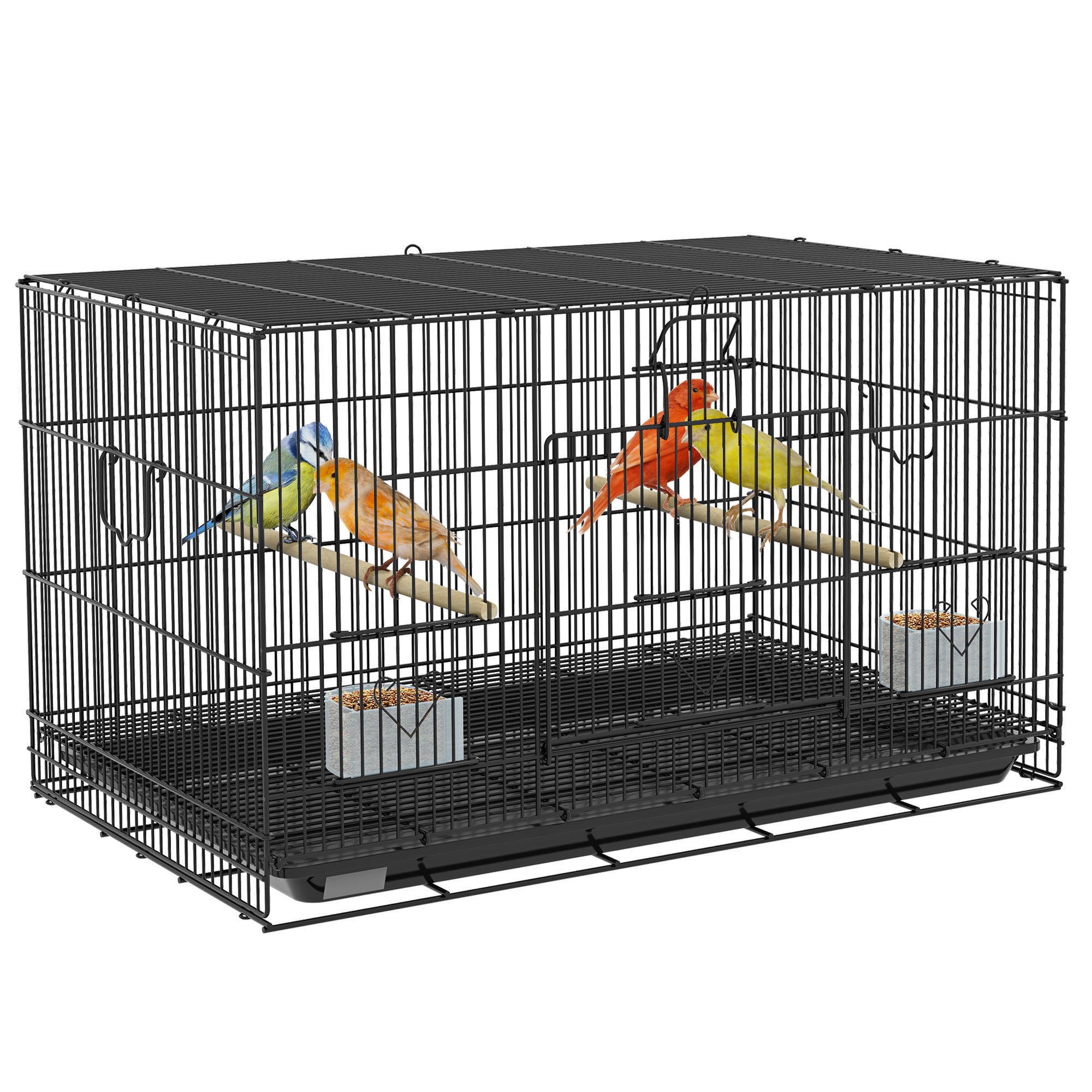PawHut Birdcage for Canaries, Lovebirds Finches, Budgie Cage with Removable Tray, Bottom Mesh Panel, Wooden Perches, Swing, Ramp, Food Containers, 30" L x 18" W x 18" H