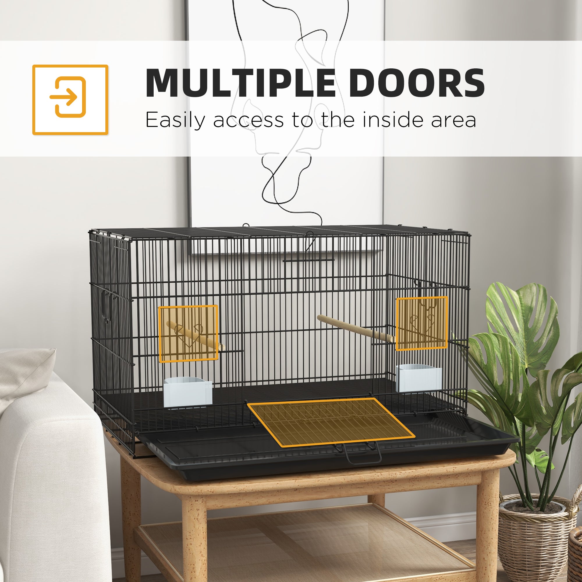 PawHut Birdcage for Canaries, Lovebirds Finches, Budgie Cage with Removable Tray, Bottom Mesh Panel, Wooden Perches, Swing, Ramp, Food Containers, 30