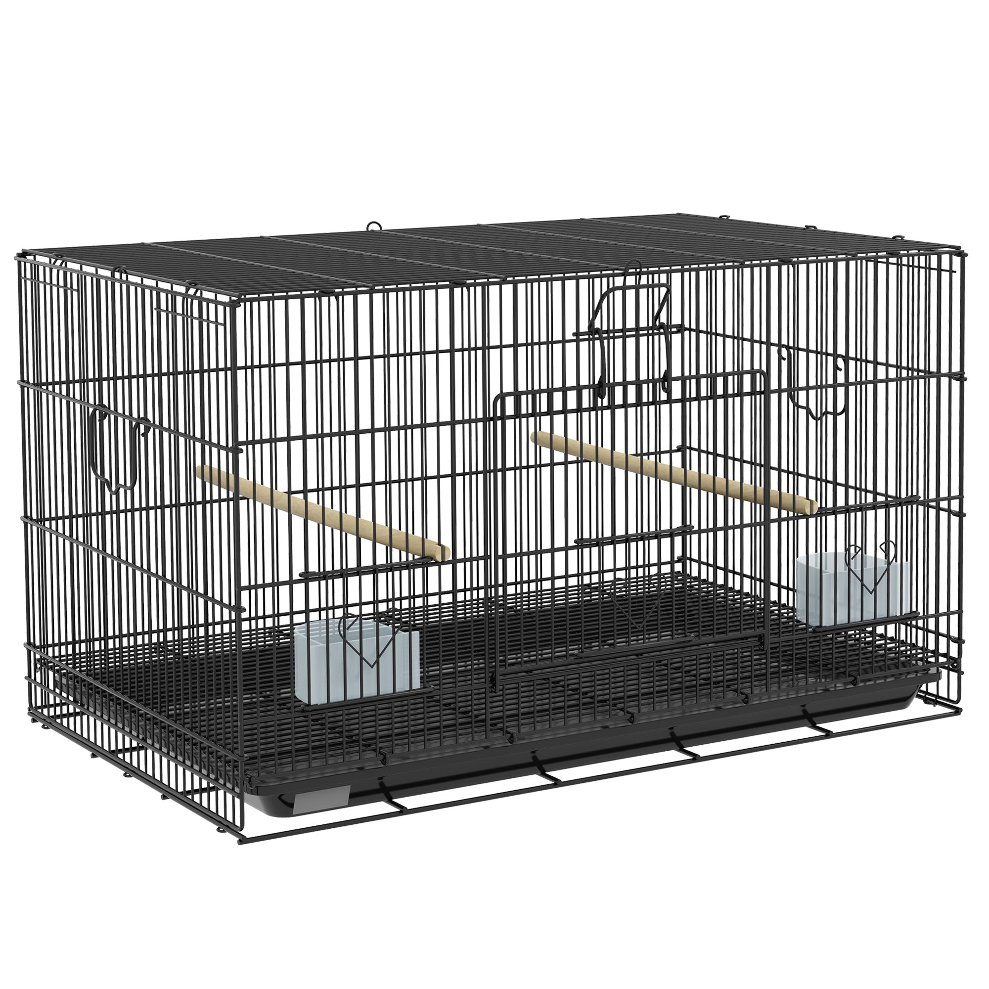 PawHut Birdcage for Canaries, Lovebirds Finches, Budgie Cage with Removable Tray, Bottom Mesh Panel, Wooden Perches, Swing, Ramp, Food Containers, 30