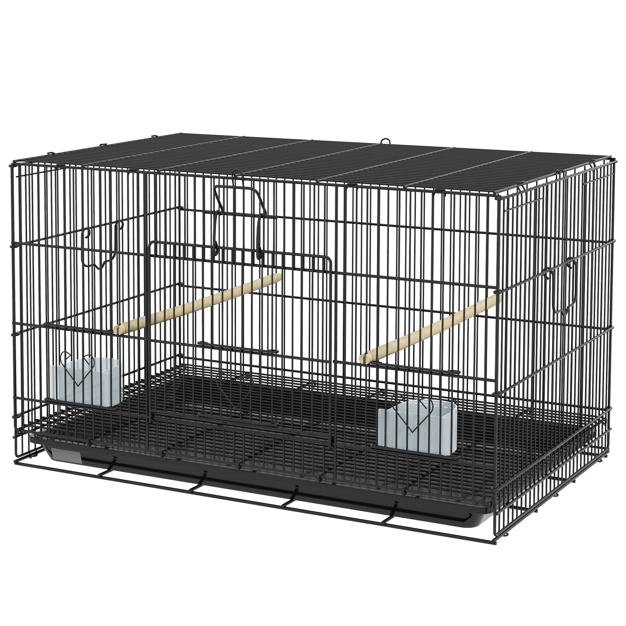PawHut Birdcage for Canaries, Lovebirds Finches, Budgie Cage with Removable Tray, Bottom Mesh Panel, Wooden Perches, Swing, Ramp, Food Containers, 30" L x 18" W x 18" H