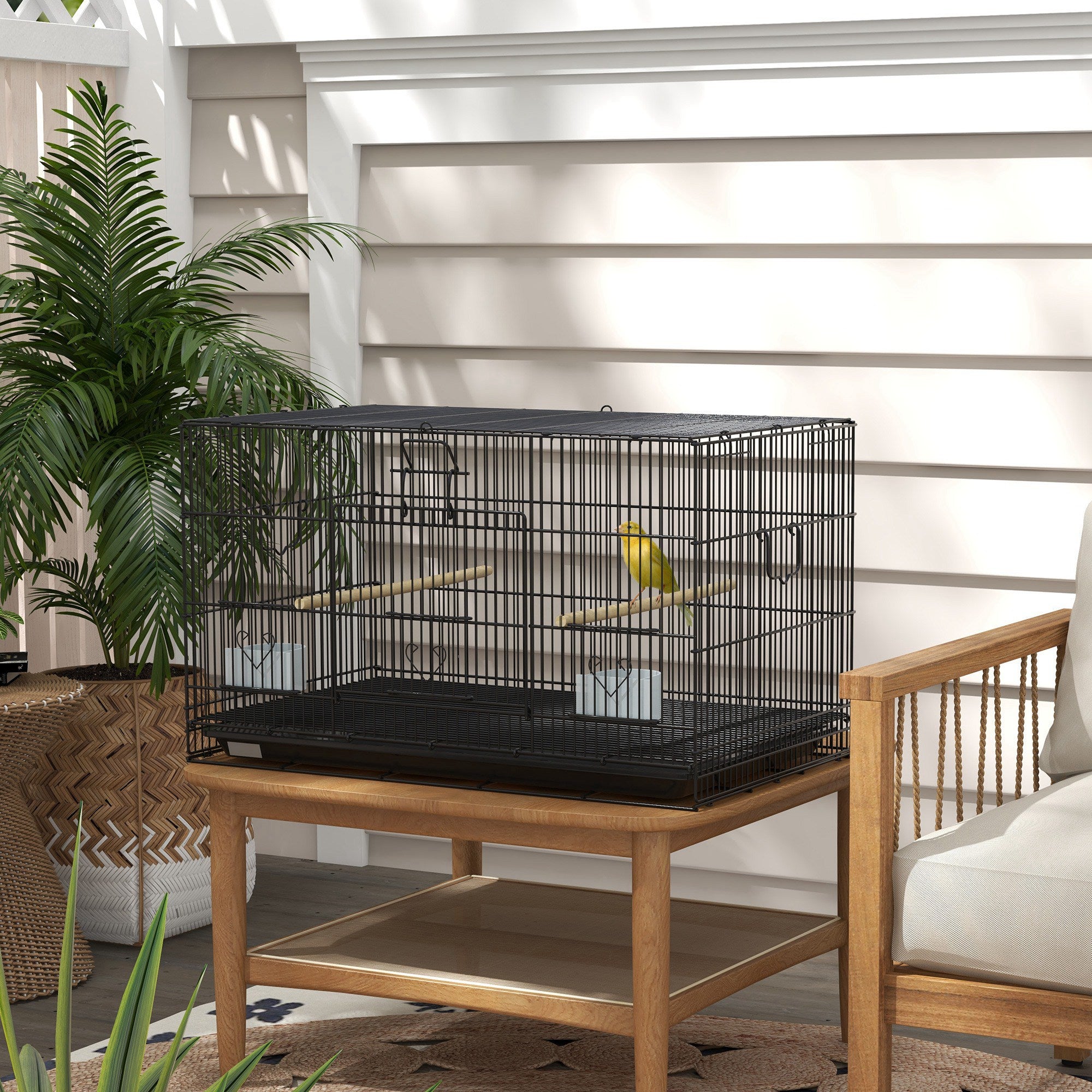 PawHut Birdcage for Canaries, Lovebirds Finches, Budgie Cage with Removable Tray, Bottom Mesh Panel, Wooden Perches, Swing, Ramp, Food Containers, 30" L x 18" W x 18" H