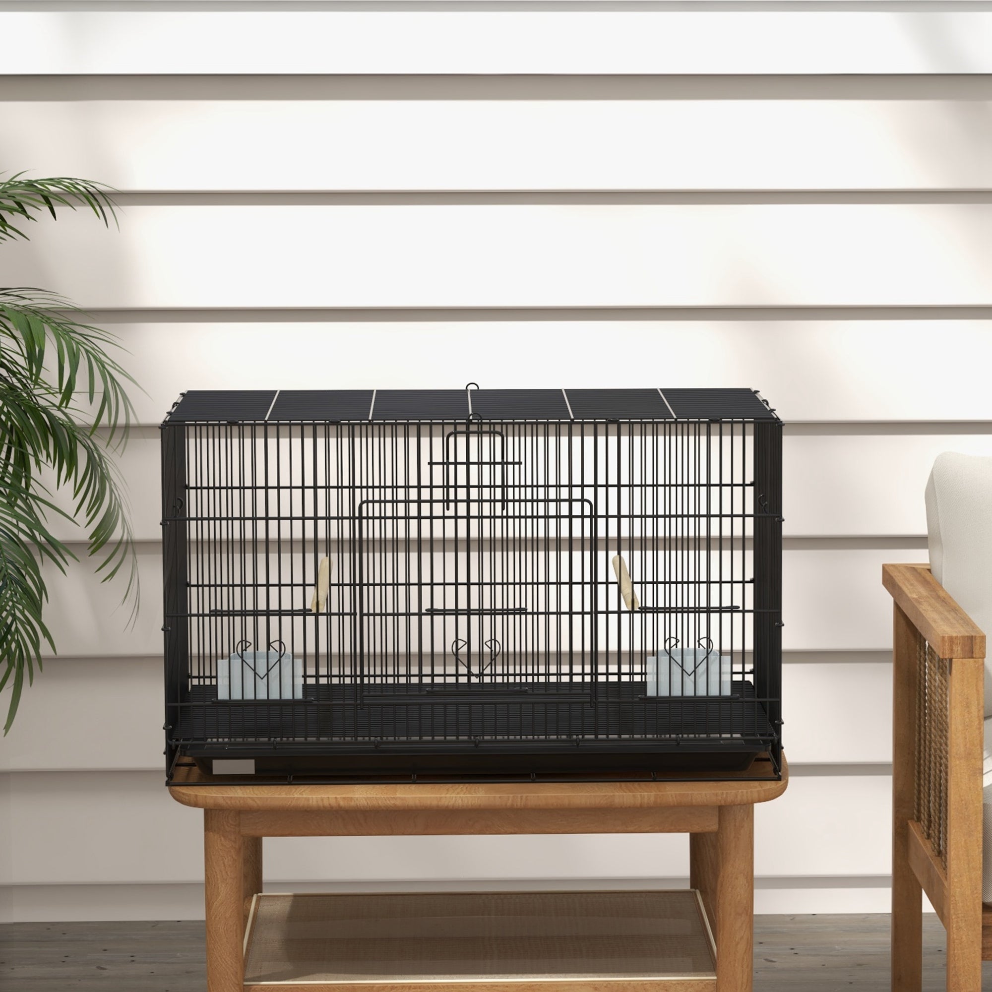 PawHut Birdcage for Canaries, Lovebirds Finches, Budgie Cage with Removable Tray, Bottom Mesh Panel, Wooden Perches, Swing, Ramp, Food Containers, 30