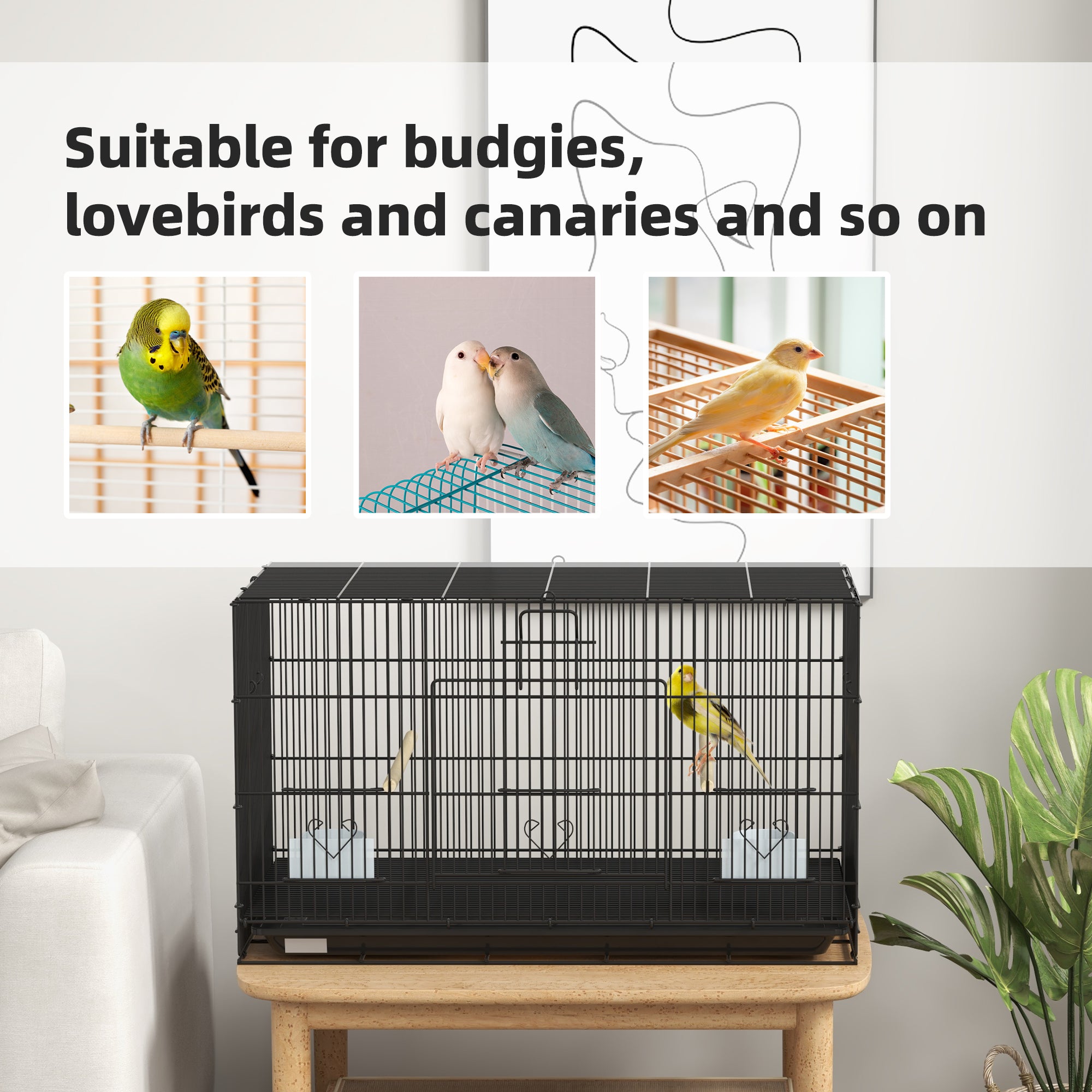 PawHut Birdcage for Canaries, Lovebirds Finches, Budgie Cage with Removable Tray, Bottom Mesh Panel, Wooden Perches, Swing, Ramp, Food Containers, 30