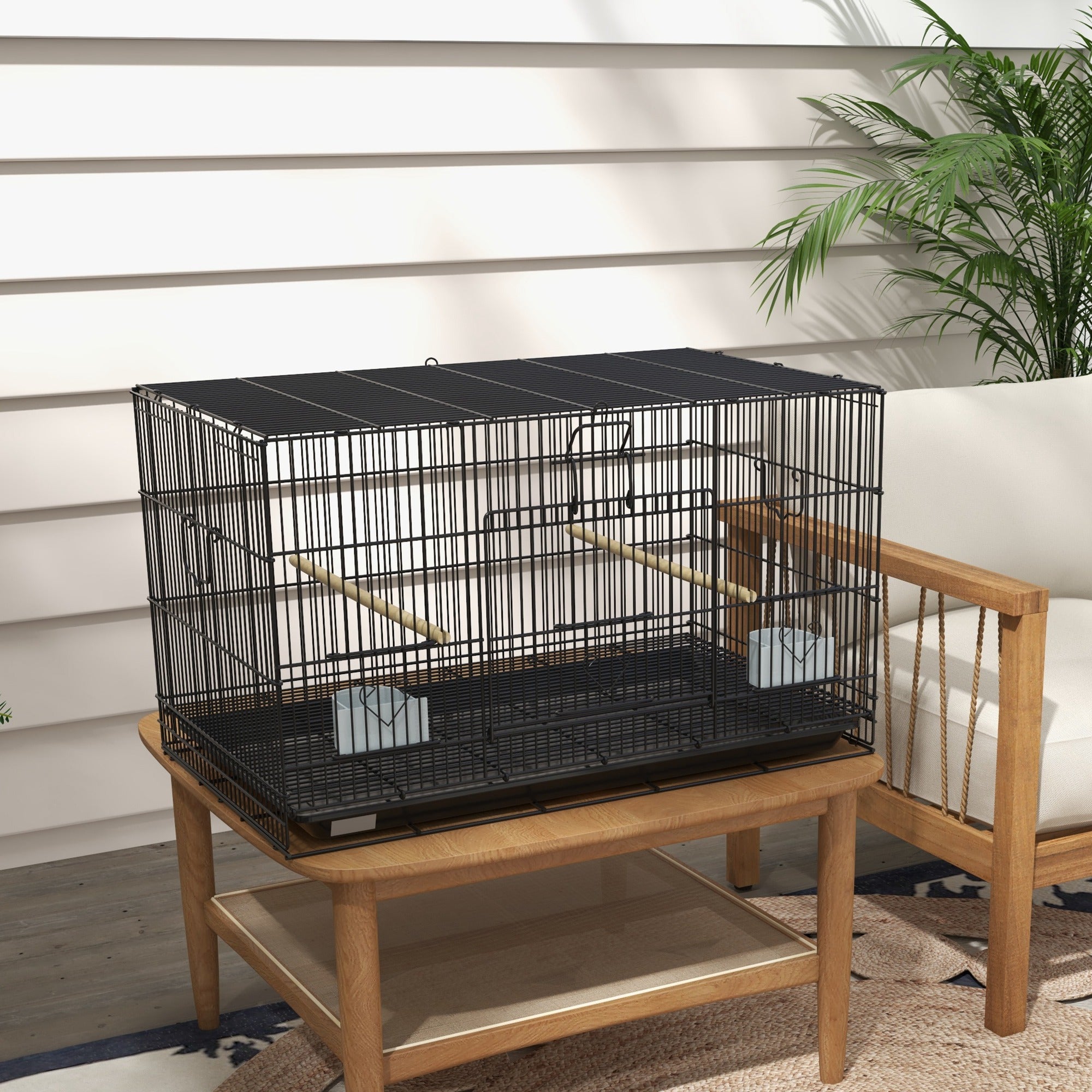 PawHut Birdcage for Canaries, Lovebirds Finches, Budgie Cage with Removable Tray, Bottom Mesh Panel, Wooden Perches, Swing, Ramp, Food Containers, 30" L x 18" W x 18" H