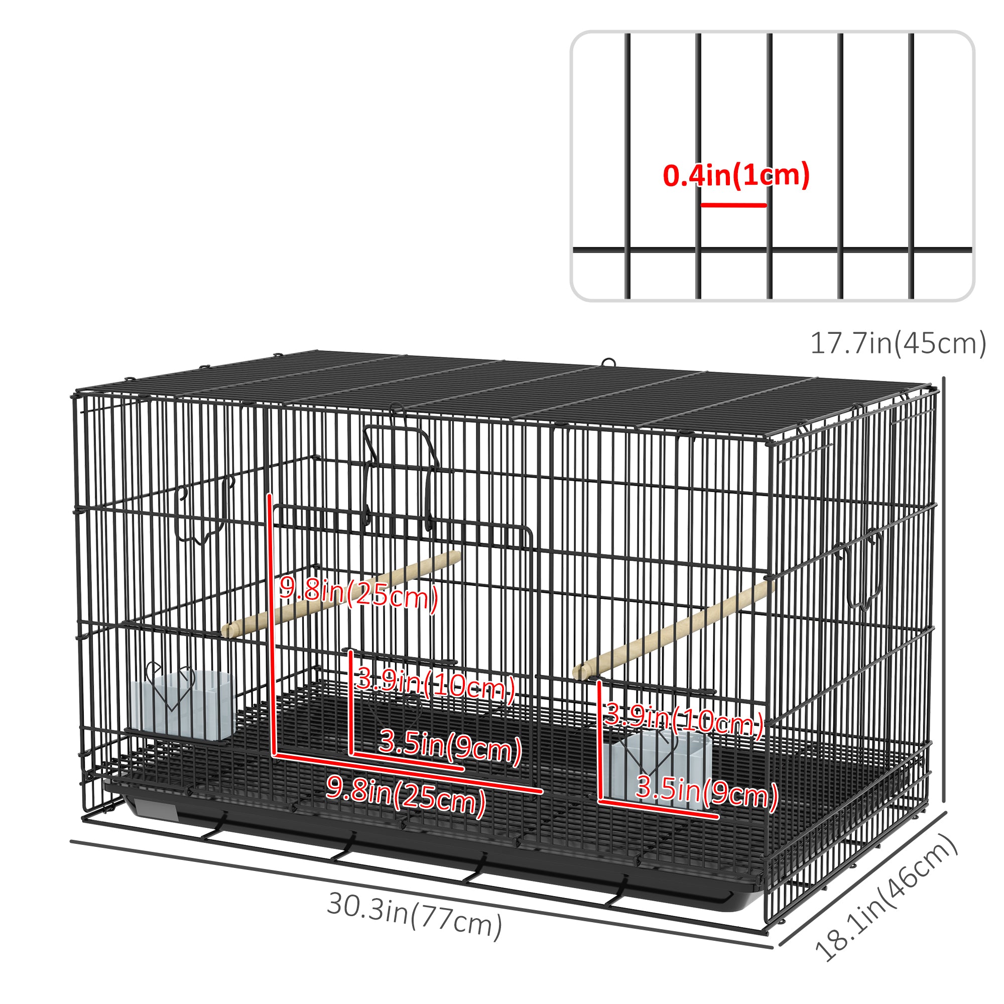 PawHut Birdcage for Canaries, Lovebirds Finches, Budgie Cage with Removable Tray, Bottom Mesh Panel, Wooden Perches, Swing, Ramp, Food Containers, 30