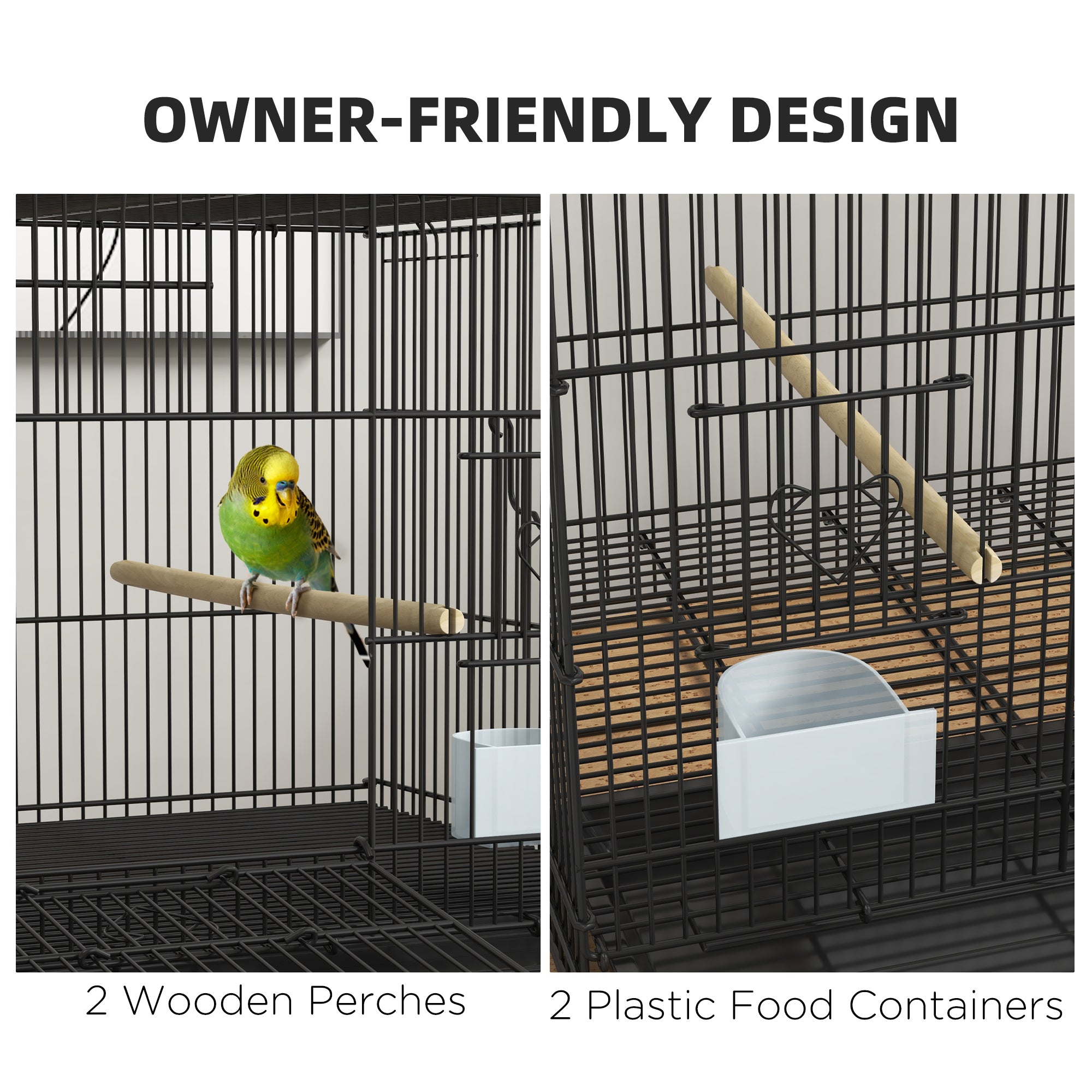 PawHut Birdcage for Canaries, Lovebirds Finches, Budgie Cage with Removable Tray, Bottom Mesh Panel, Wooden Perches, Swing, Ramp, Food Containers, 30