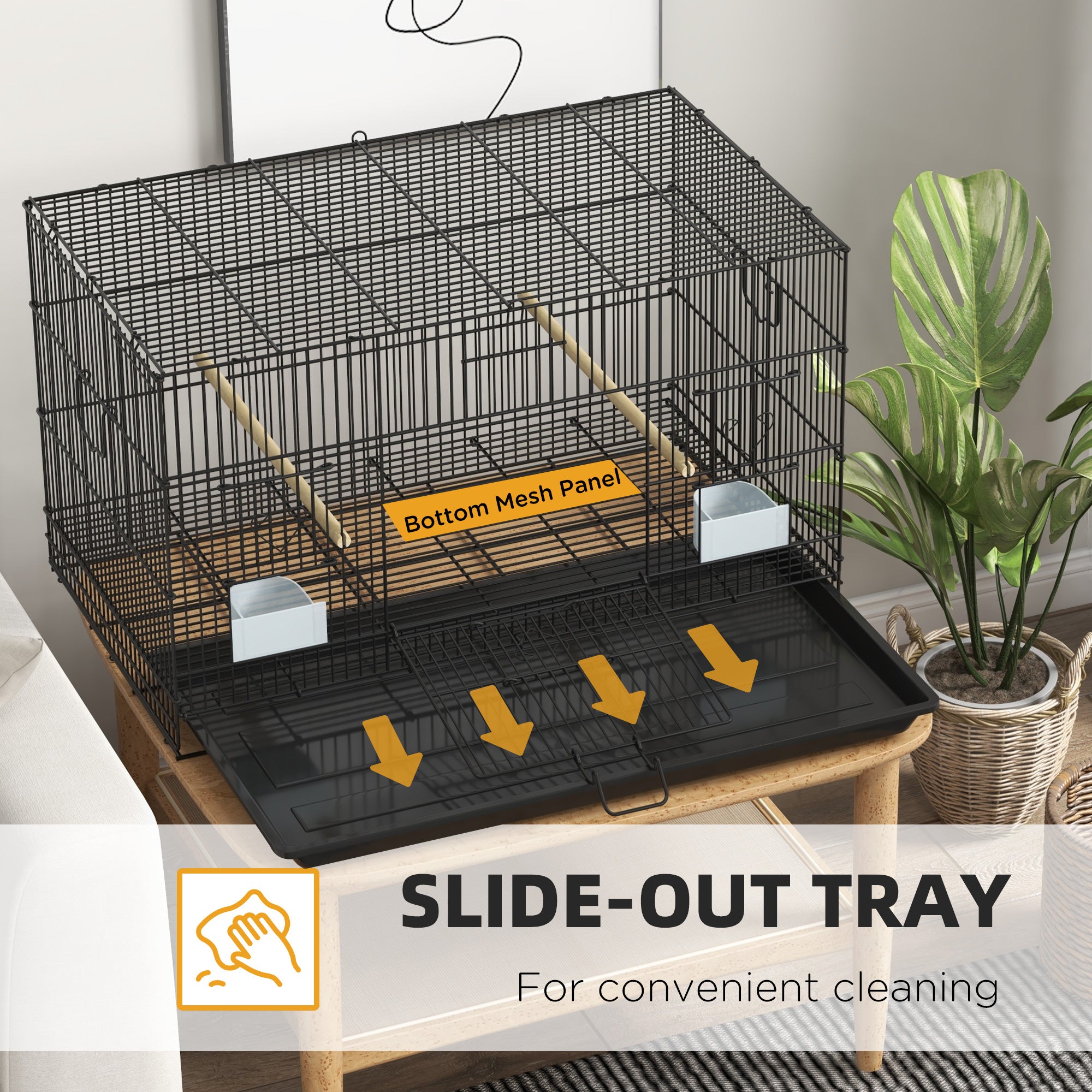 PawHut Birdcage for Canaries, Lovebirds Finches, Budgie Cage with Removable Tray, Bottom Mesh Panel, Wooden Perches, Swing, Ramp, Food Containers, 30