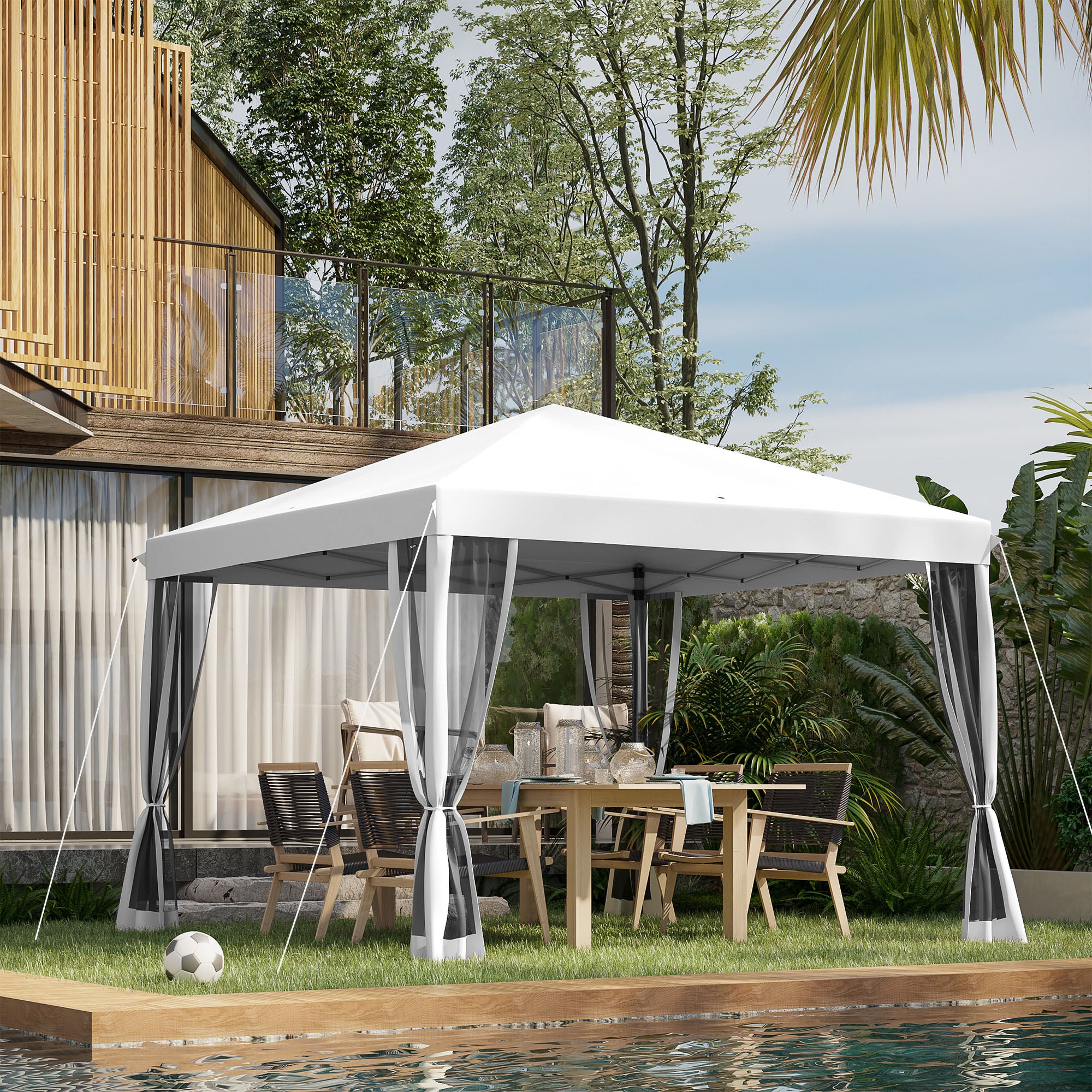 Outsunny 10' x 10' Pop Up Canopy Tent Gazebo with Removable Mesh Sidewall Netting, Carry Bag for Backyard Patio Outdoor, Cream