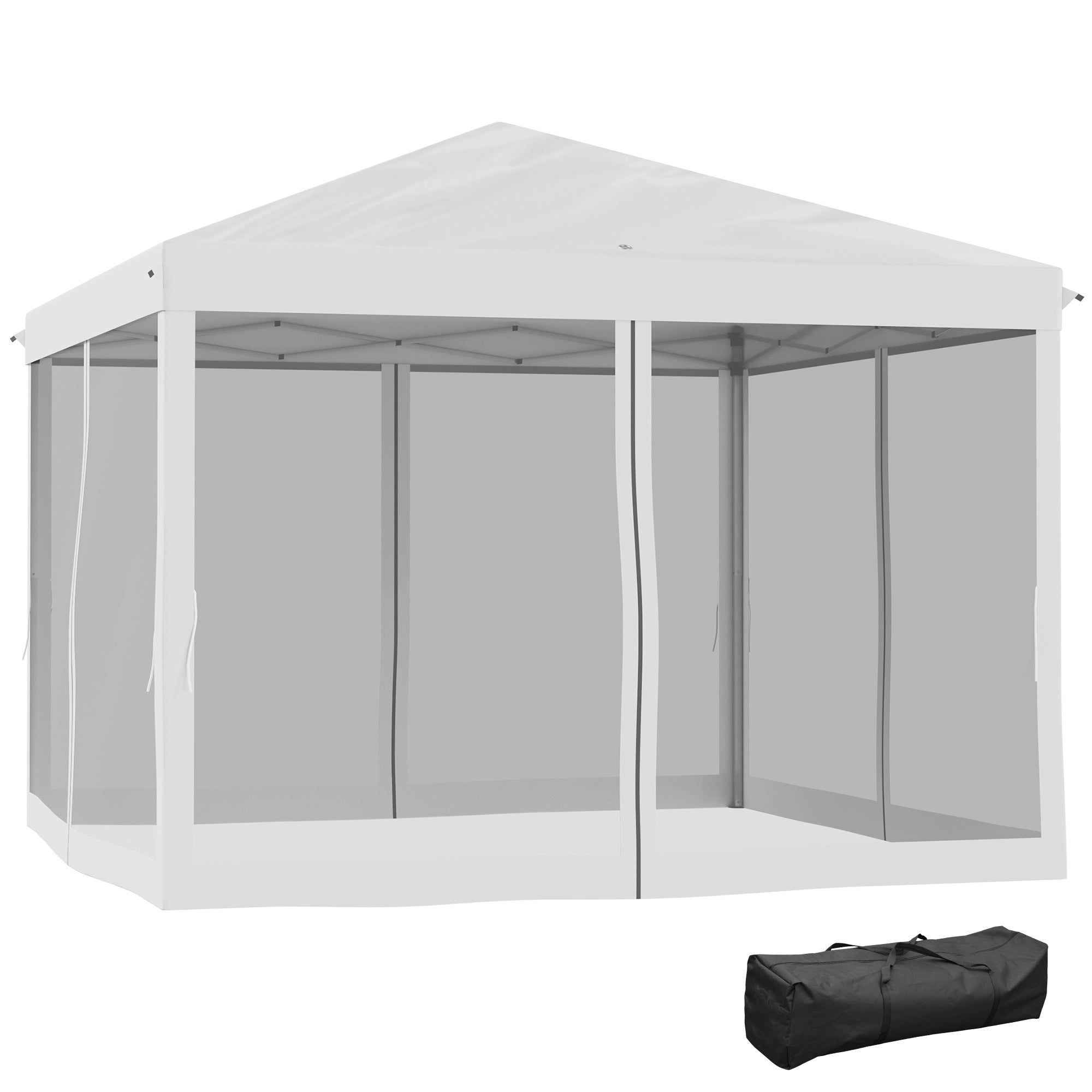 Outsunny 10' x 10' Pop Up Canopy Tent Gazebo with Removable Mesh Sidewall Netting, Carry Bag for Backyard Patio Outdoor, Cream