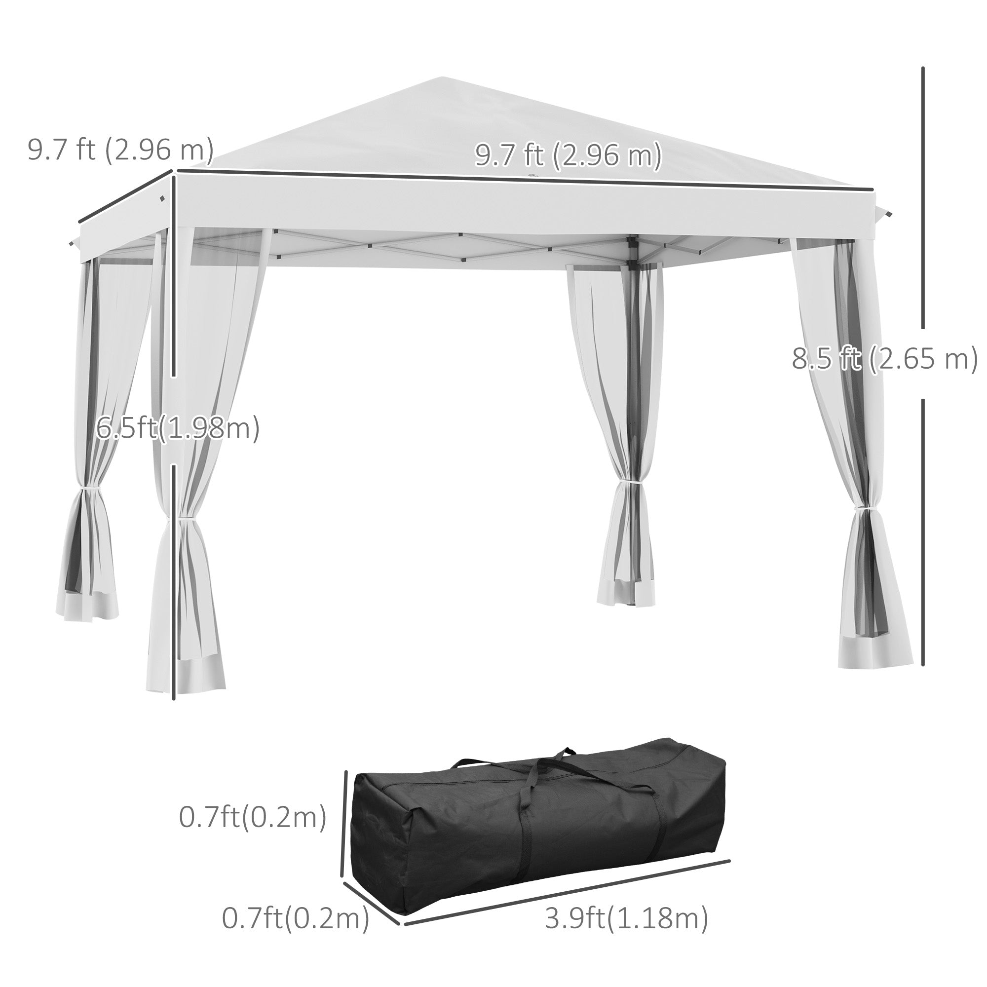 Outsunny 10' x 10' Pop Up Canopy Tent Gazebo with Removable Mesh Sidewall Netting, Carry Bag for Backyard Patio Outdoor, Cream