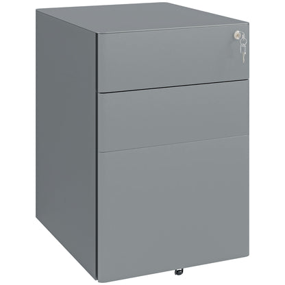 Vinsetto 3 Drawer Vertical File Cabinet, Lockable Steel Filing Cabinet with Hanging Bar for Letter A4 Legal Size Files, Printer Stand with Pre-Assembled Body, Grey