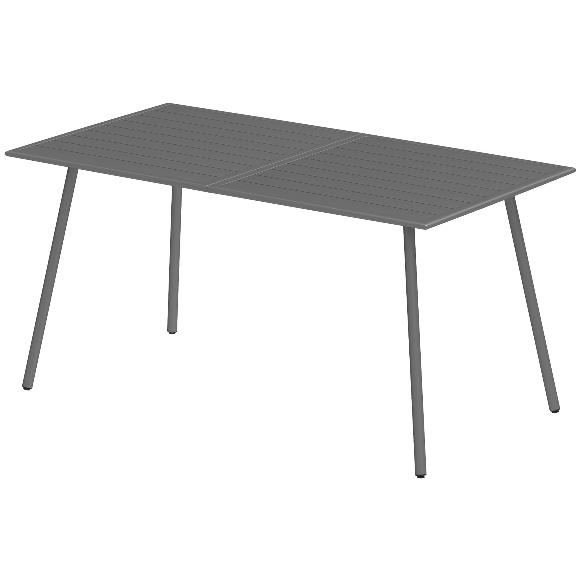 Outsunny Patio Dining Table for 6, Outdoor Metal Steel Slat Table, Rectangle Outdoor Dining Table for Lawn, Garden, Porch, Backyard, 59