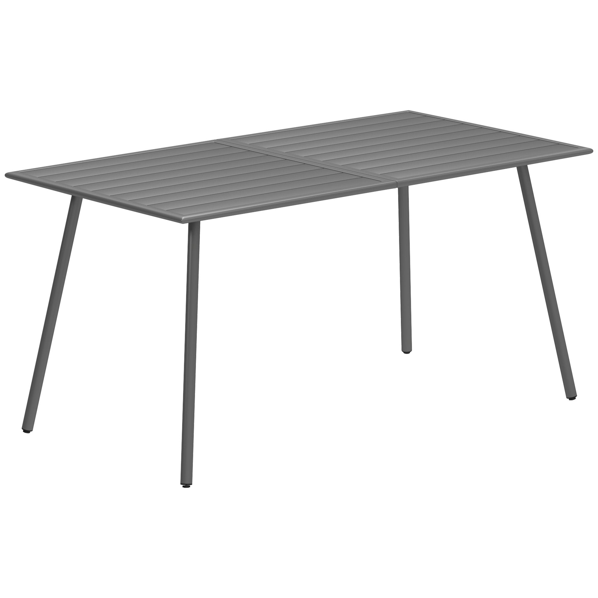 Outsunny Patio Dining Table for 6, Outdoor Metal Steel Slat Table, Rectangle Outdoor Dining Table for Lawn, Garden, Porch, Backyard, 59" x 31.5" x 29", Grey