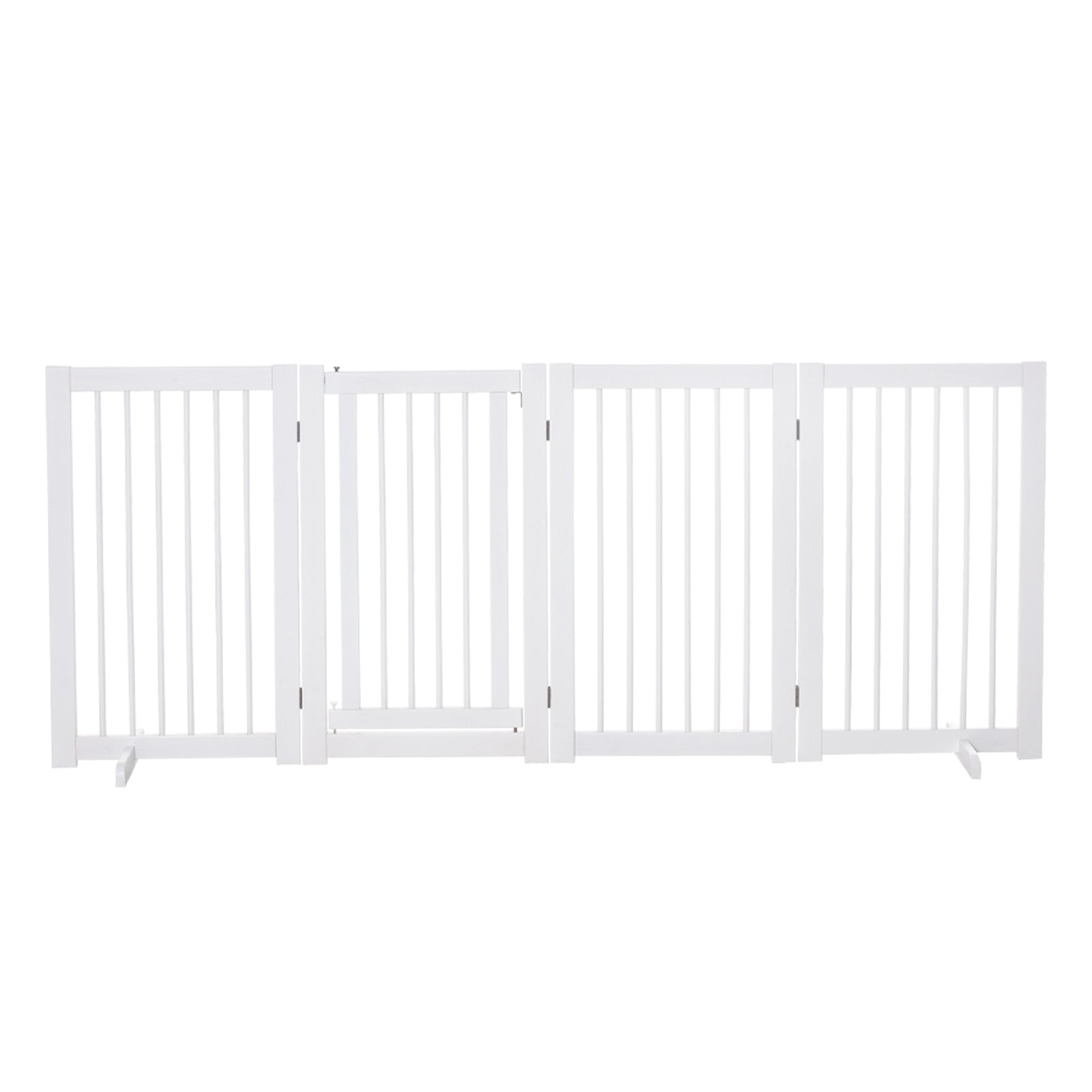 PawHut Freestanding Pet Gate 4 Panels Wooden Dog Safety Fence Foldable with Support Feet for Doorway Stairs 91cm Tall White