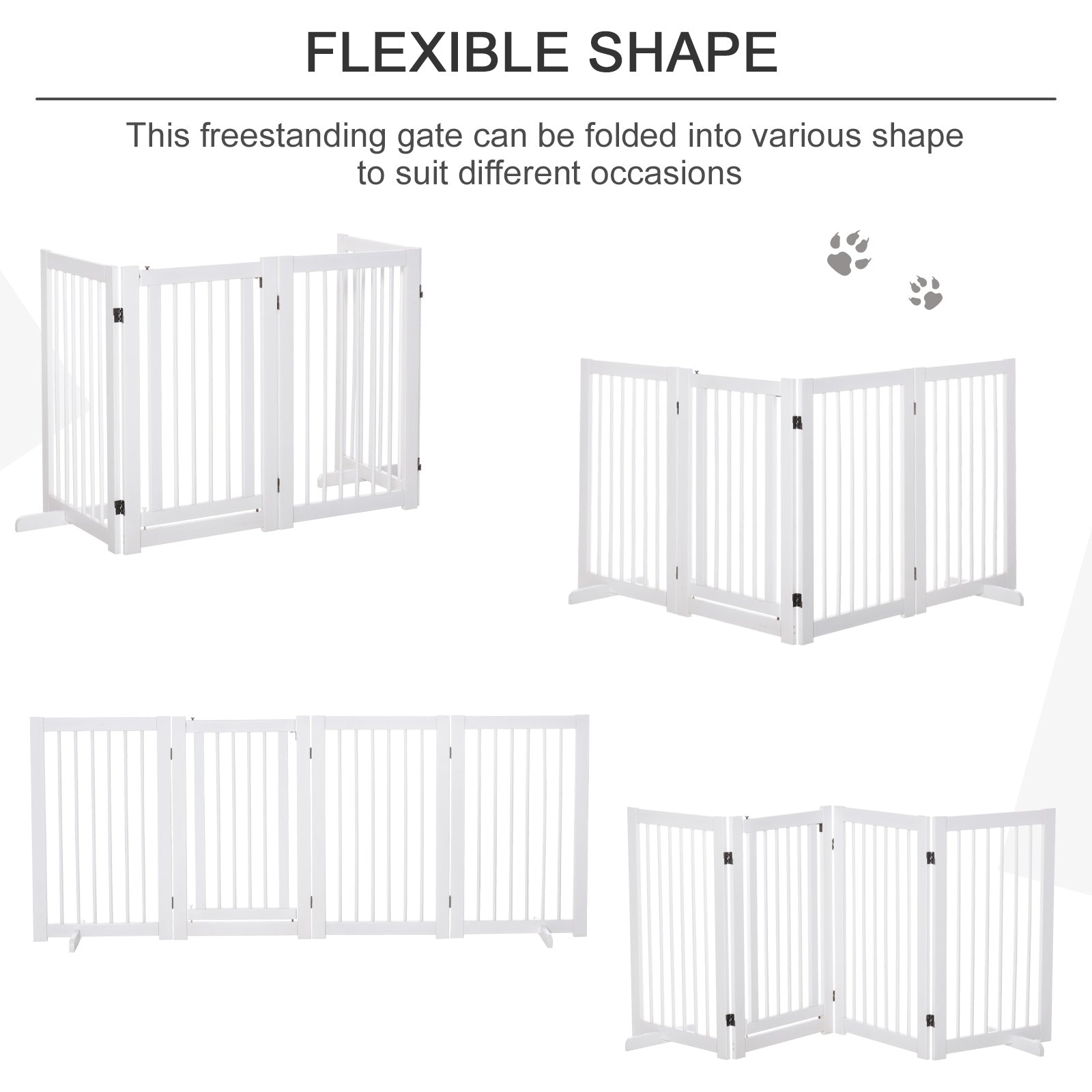 PawHut Free Standing Pet Gate, 4 Panel 36"Tall Foldable Dog Gate with 2 Support Feet for Medium and Large Dogs, for Stairway, Doorway, Hallway, White