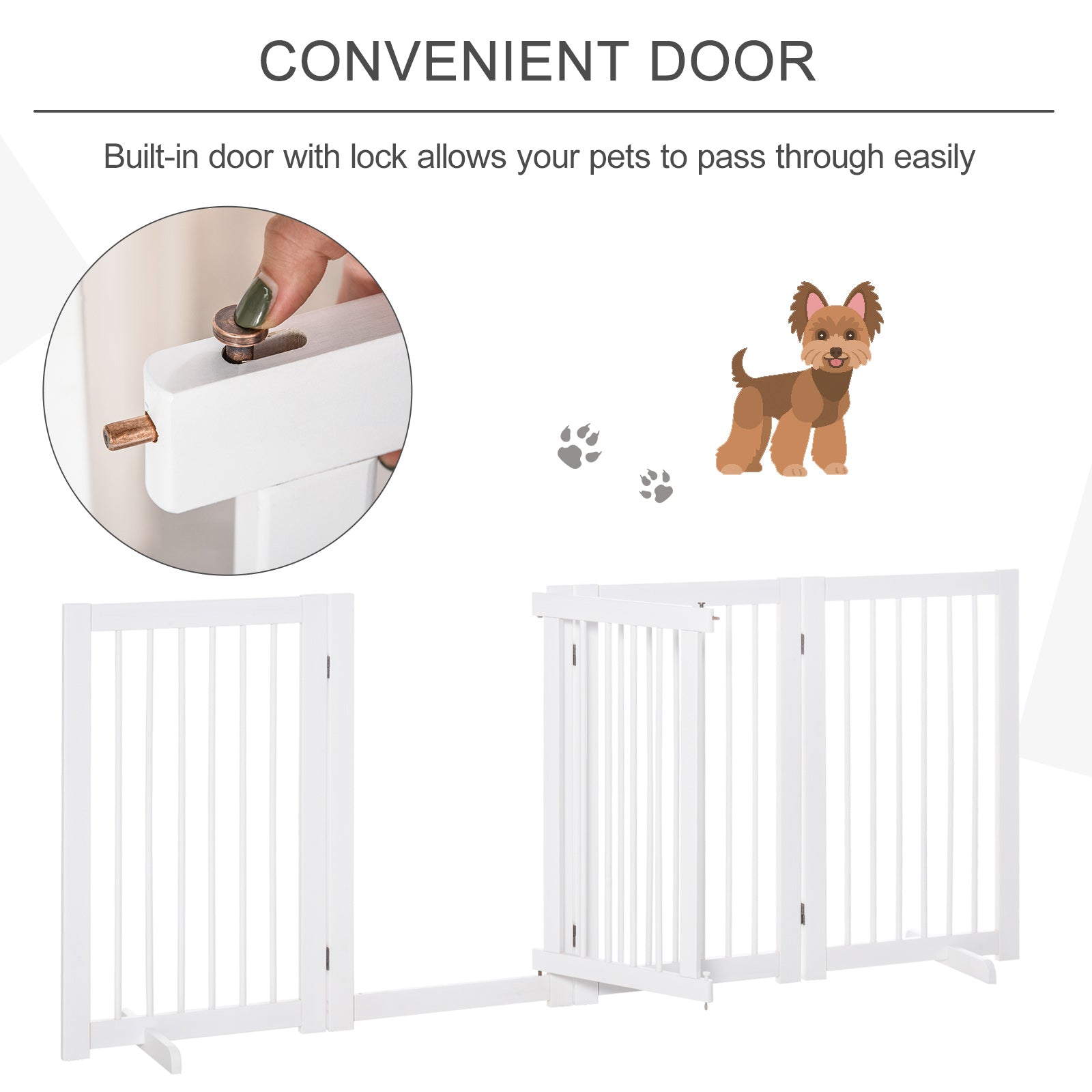 PawHut Free Standing Pet Gate, 4 Panel 36"Tall Foldable Dog Gate with 2 Support Feet for Medium and Large Dogs, for Stairway, Doorway, Hallway, White