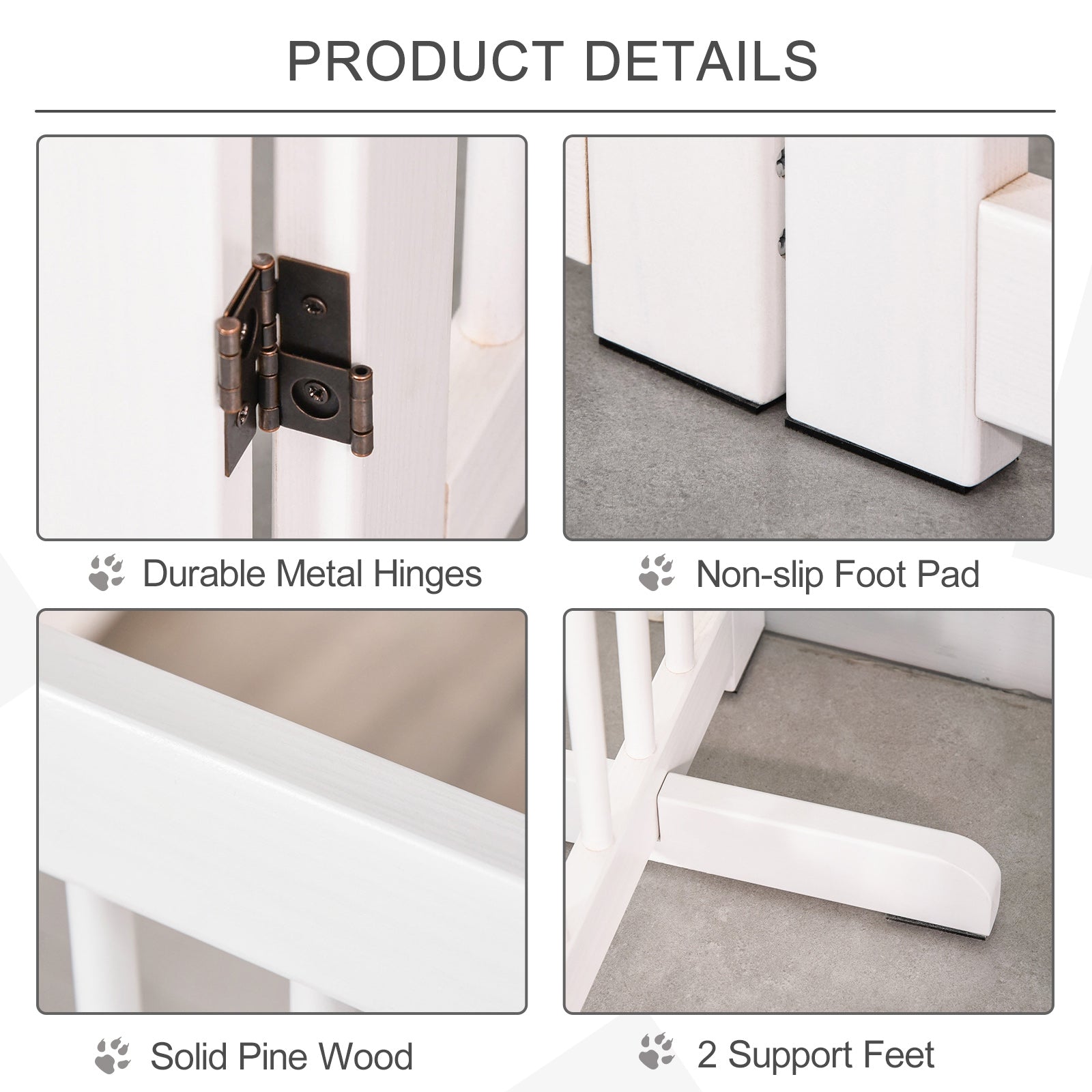 PawHut Free Standing Pet Gate, 4 Panel 36"Tall Foldable Dog Gate with 2 Support Feet for Medium and Large Dogs, for Stairway, Doorway, Hallway, White
