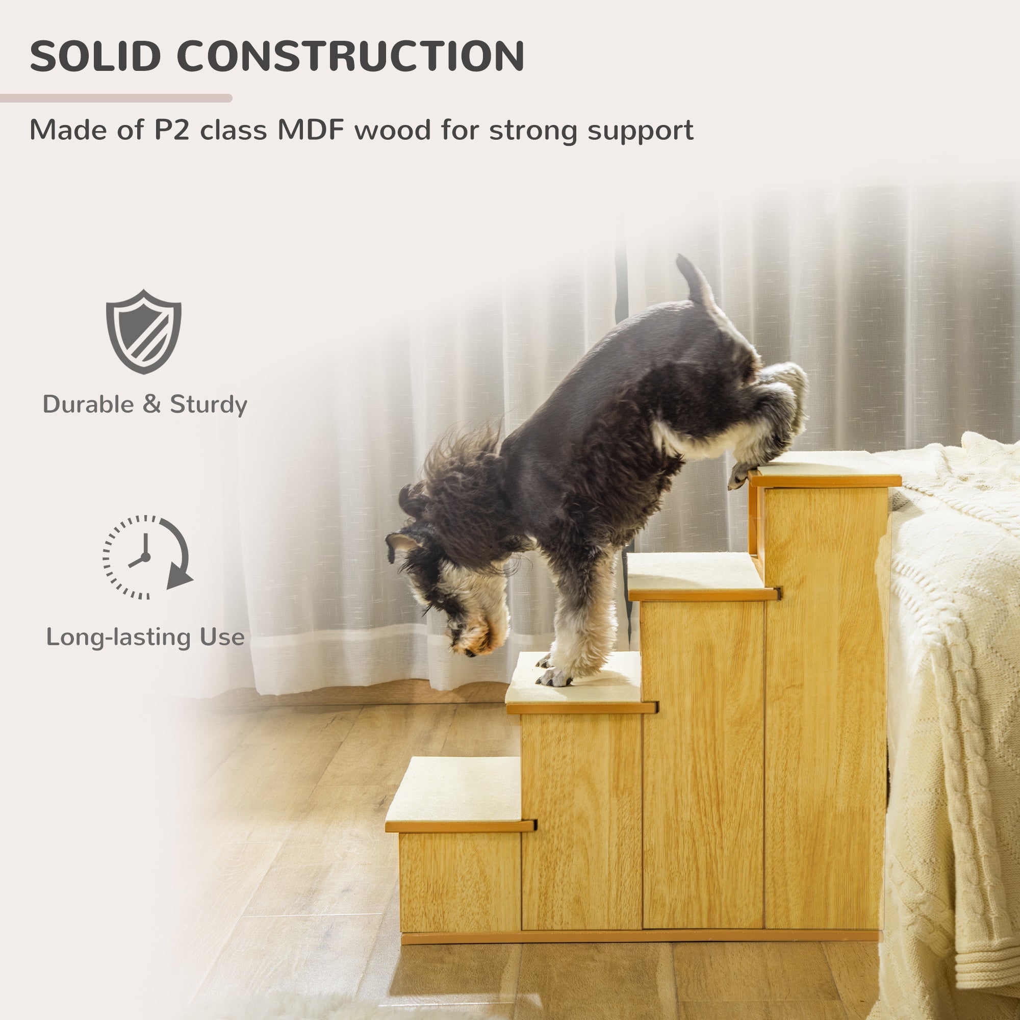 PawHut Pet Stairs, Small Pet Steps with Cushioned Removable Covering for Dogs and Cats Up To 22 lbs. , Natural