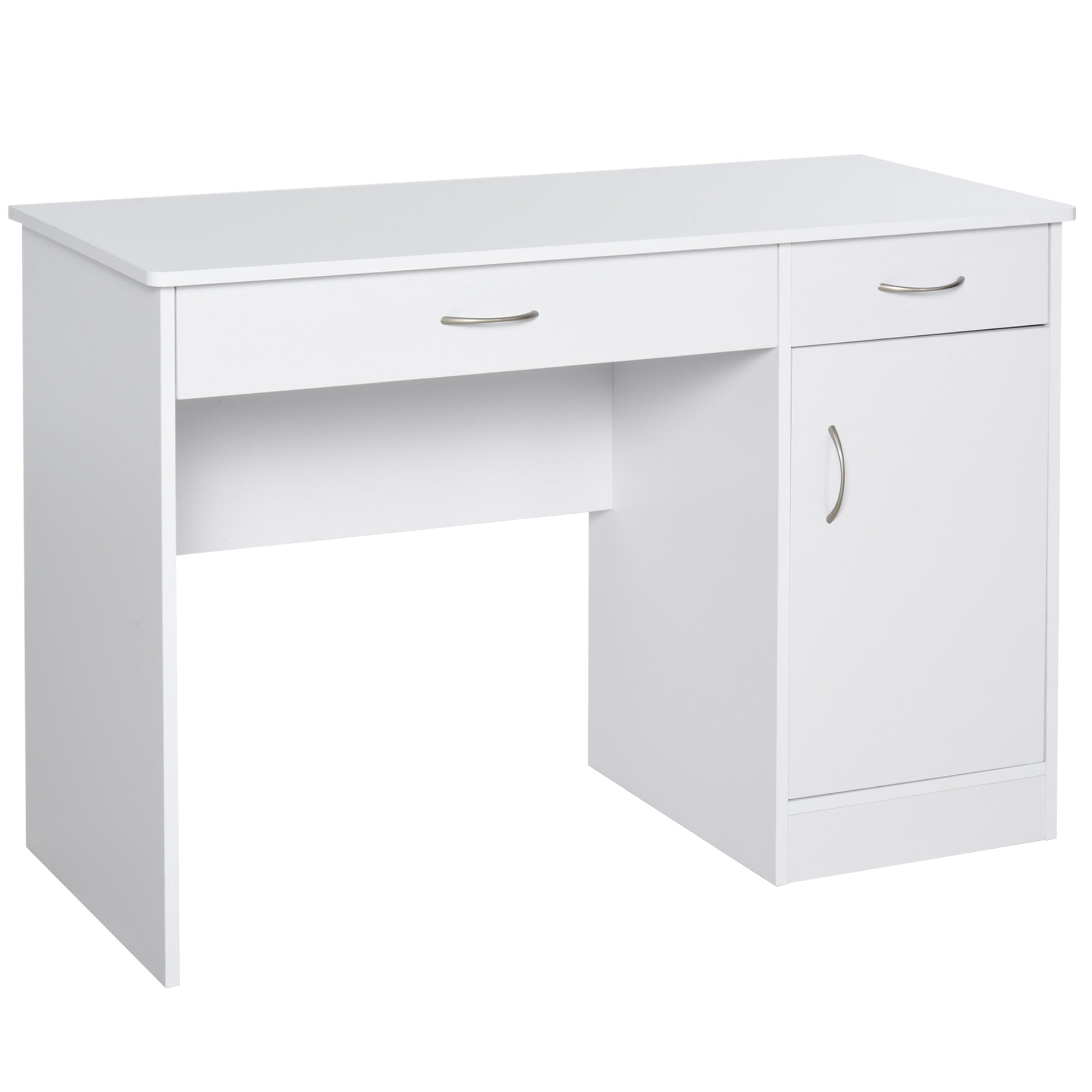 HOMCOM Computer Desk with Storage Drawers, Study Writing Table with Cabinet Adjustable Shelf for Home Office Workstation Bedroom, White