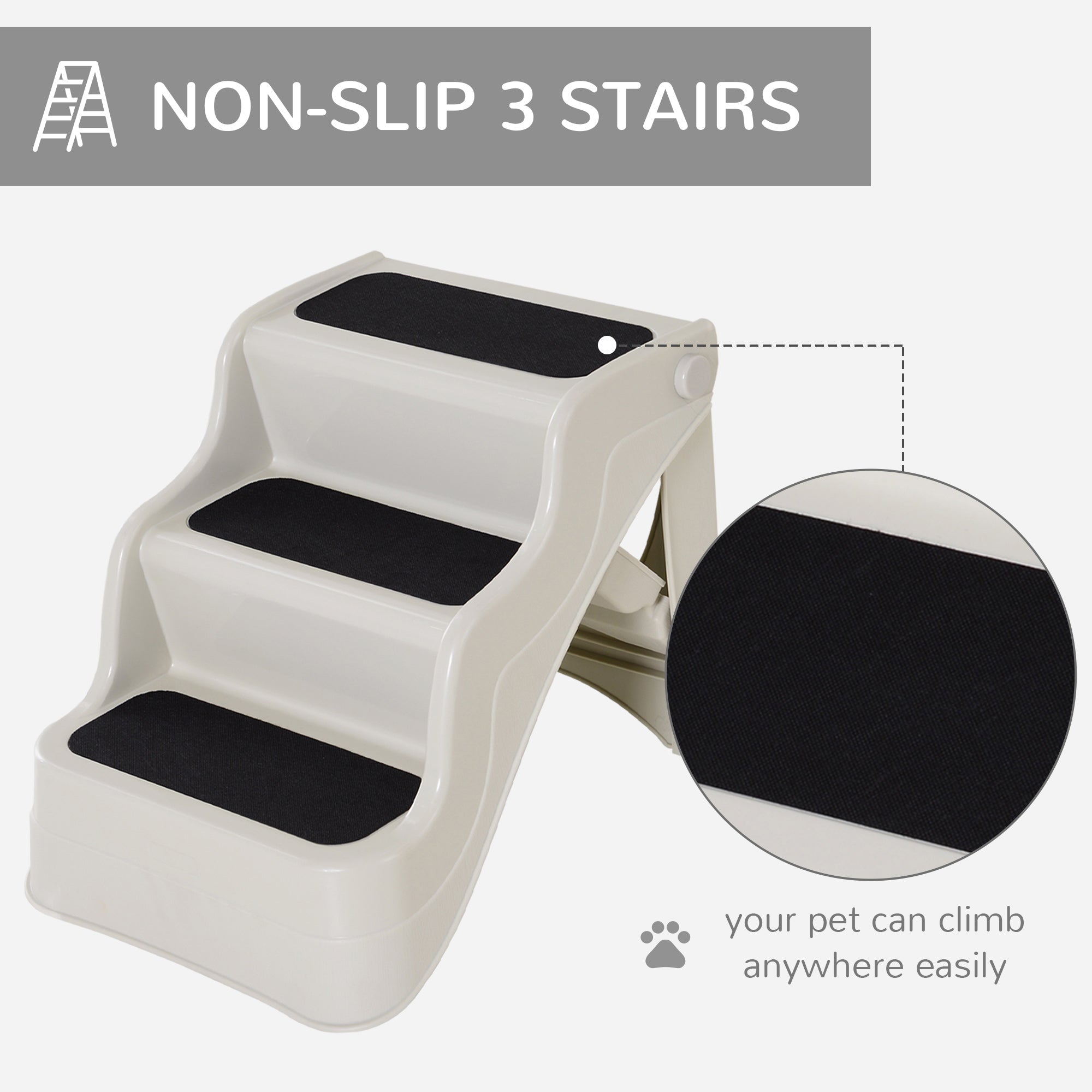 PawHut Pet Stairs Dogs and Cats Folding Ladder Puppy Portable 3 Steps Home Travel Using Cream