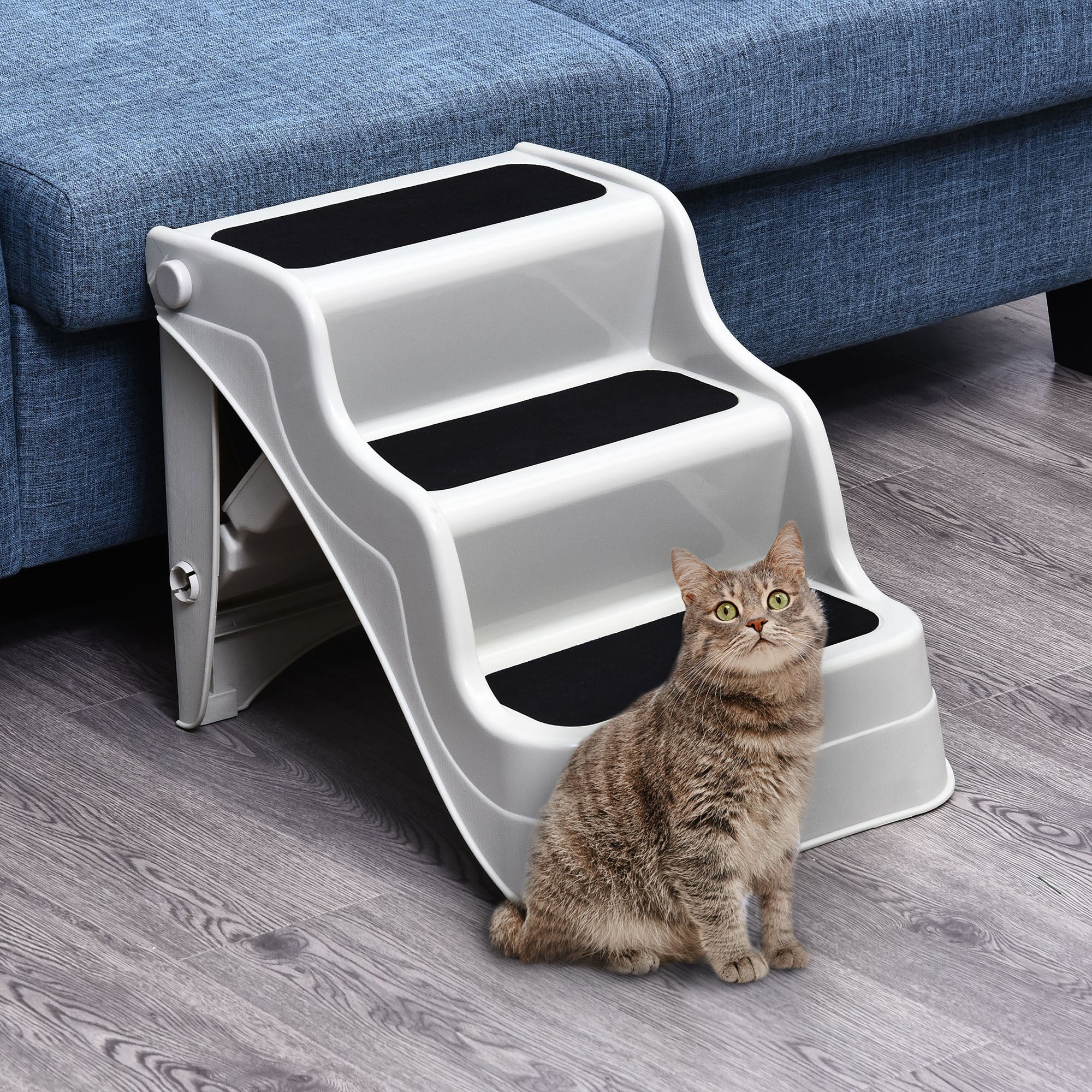 PawHut Pet Stairs Dogs and Cats Folding Ladder Puppy Portable 3 Steps Home Travel Using Cream