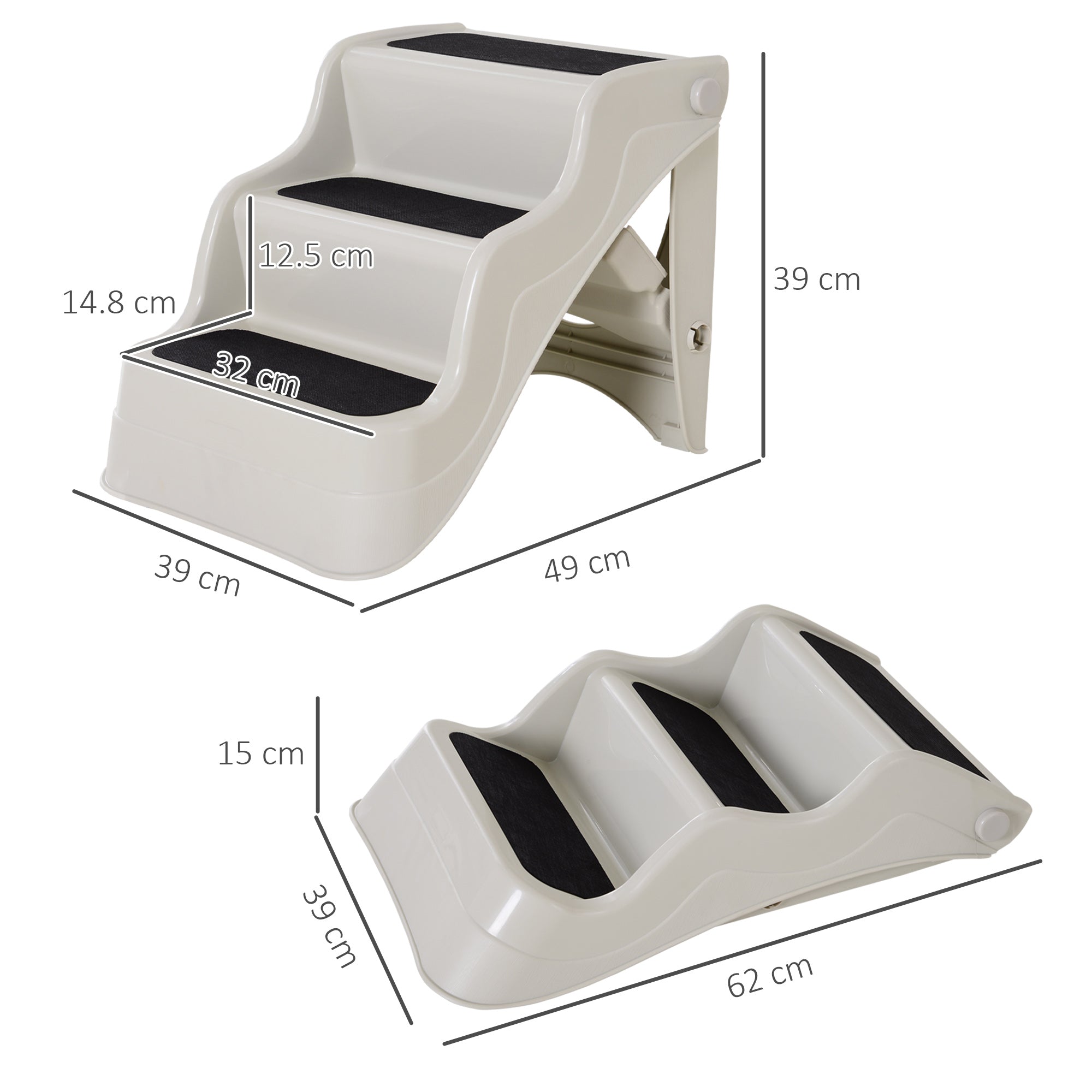 PawHut 3-steps Dog Stairs, Plastic Cat Ladder Lightweight, Pet Access Steps, for Bed, Sofa, Non-slip Stickers, White
