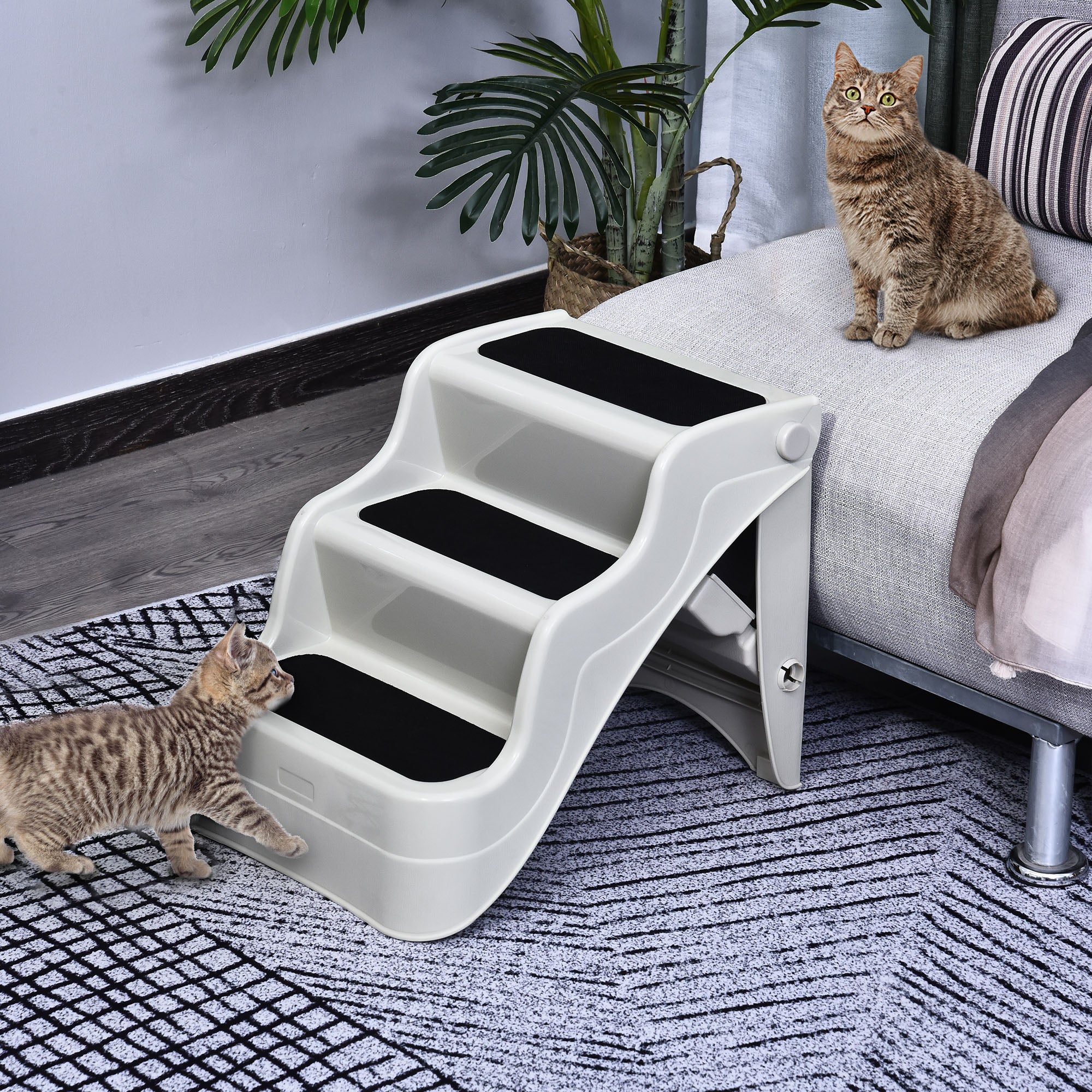 PawHut Pet Stairs Dogs and Cats Folding Ladder Puppy Portable 3 Steps Home Travel Using Cream