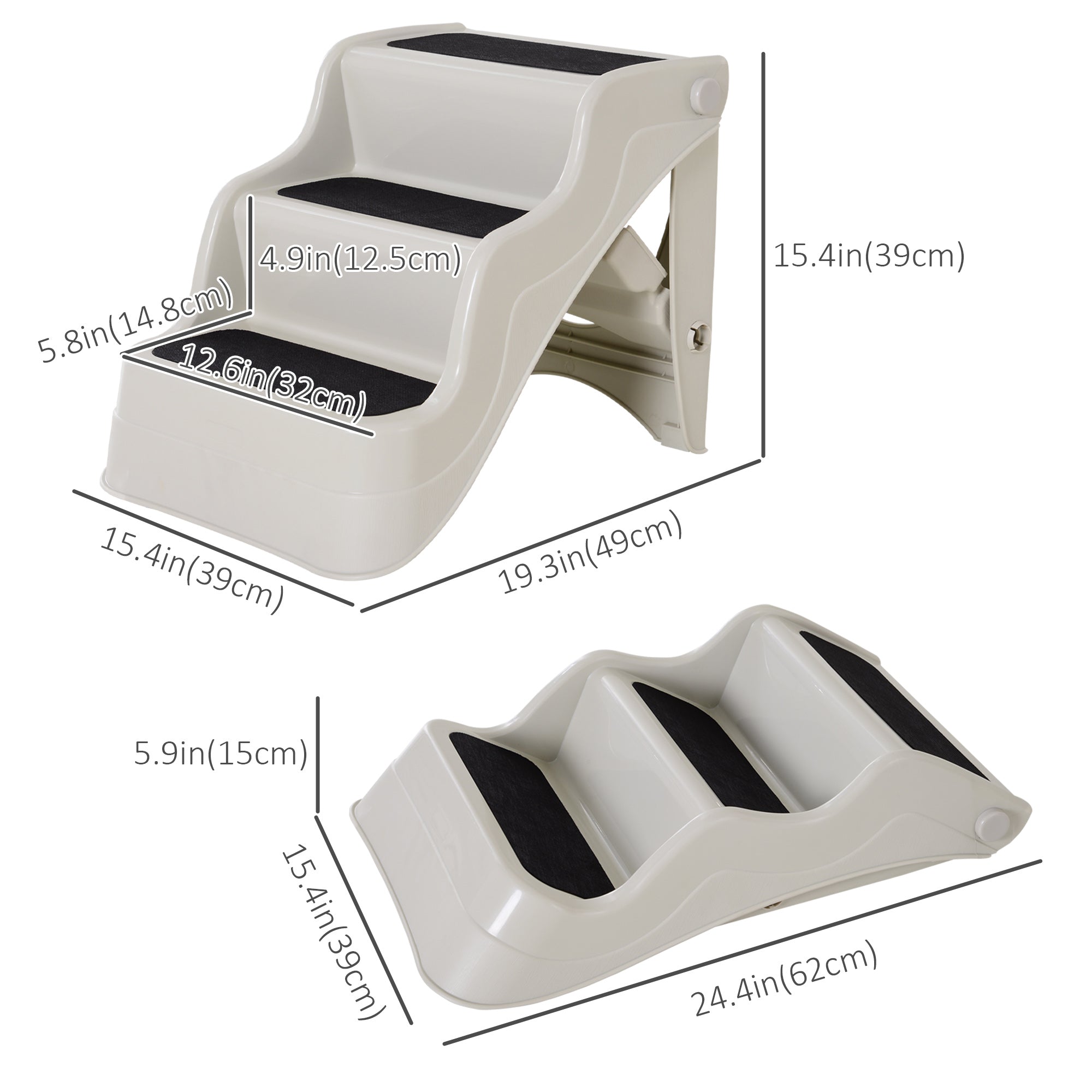 PawHut Pet Stairs Dogs and Cats Folding Ladder Puppy Portable 3 Steps Home Travel Using Cream