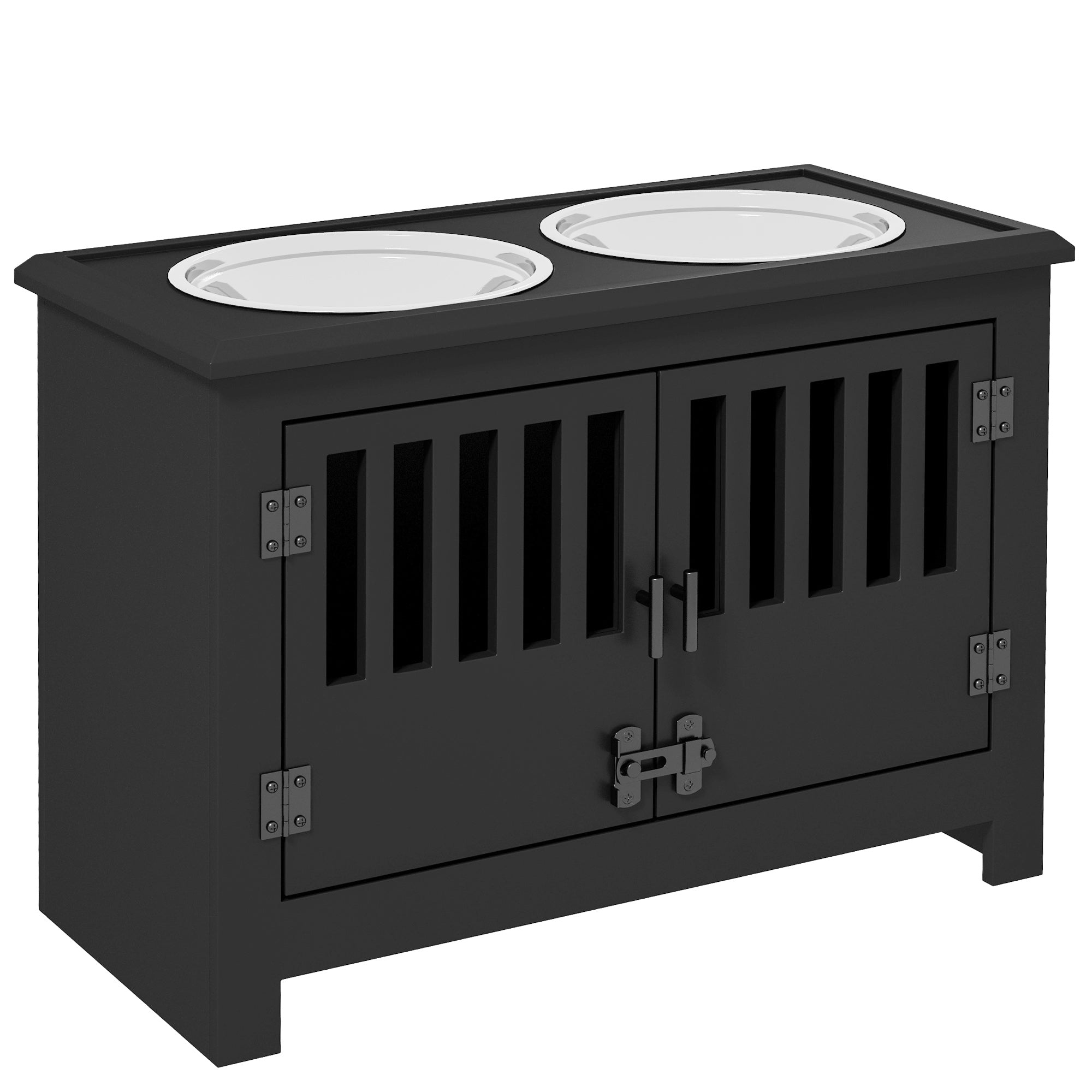 PawHut Large Elevated Dog Bowls with Storage Cabinet Containing Large 37L Capacity, Raised Dog Bowl Stand Pet Food Bowl Dog Feeding Station, Black
