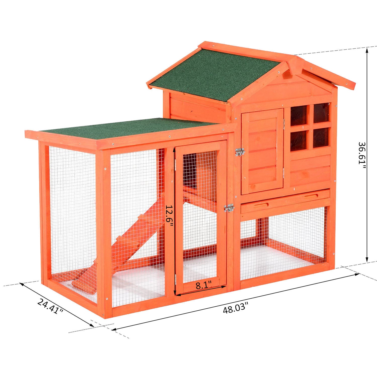 PawHut 48" Weatherproof Wooden Rabbit Hutch With Slant Roof And Screened Outdoor Run, Red