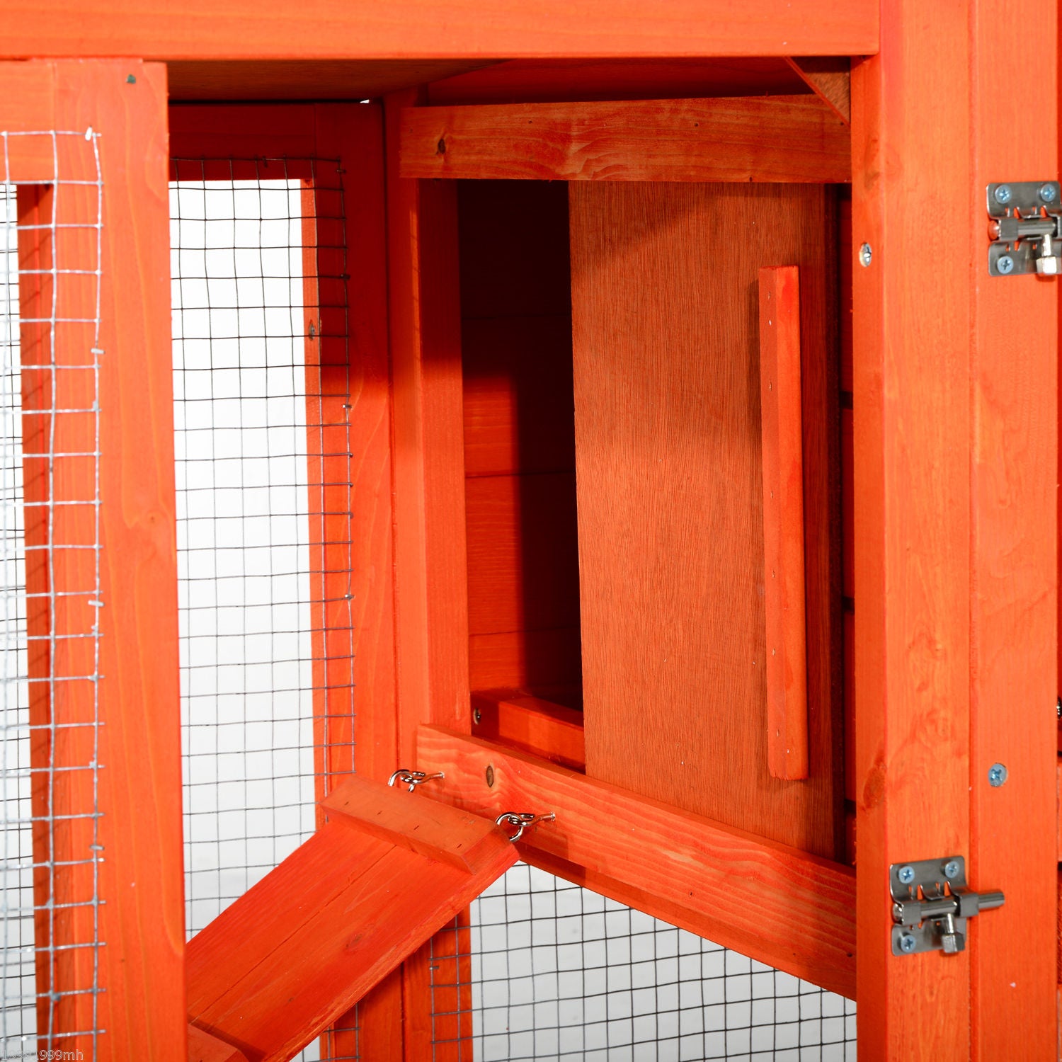 PawHut 48" Weatherproof Wooden Rabbit Hutch With Slant Roof And Screened Outdoor Run, Red