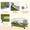 PawHut 35" Small Animal Cage, Rolling Bunny Cage, Guinea Pig Cage with Food Dish, Water Bottle, Hay Feeder, Platform, Ramp for Ferret Chinchilla, Green