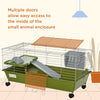 PawHut 35" Small Animal Cage, Rolling Bunny Cage, Guinea Pig Cage with Food Dish, Water Bottle, Hay Feeder, Platform, Ramp for Ferret Chinchilla, Green
