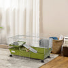 PawHut 35" Small Animal Cage, Rolling Bunny Cage, Guinea Pig Cage with Food Dish, Water Bottle, Hay Feeder, Platform, Ramp for Ferret Chinchilla, Green