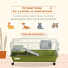 PawHut 35" Small Animal Cage, Rolling Bunny Cage, Guinea Pig Cage with Food Dish, Water Bottle, Hay Feeder, Platform, Ramp for Ferret Chinchilla, Green