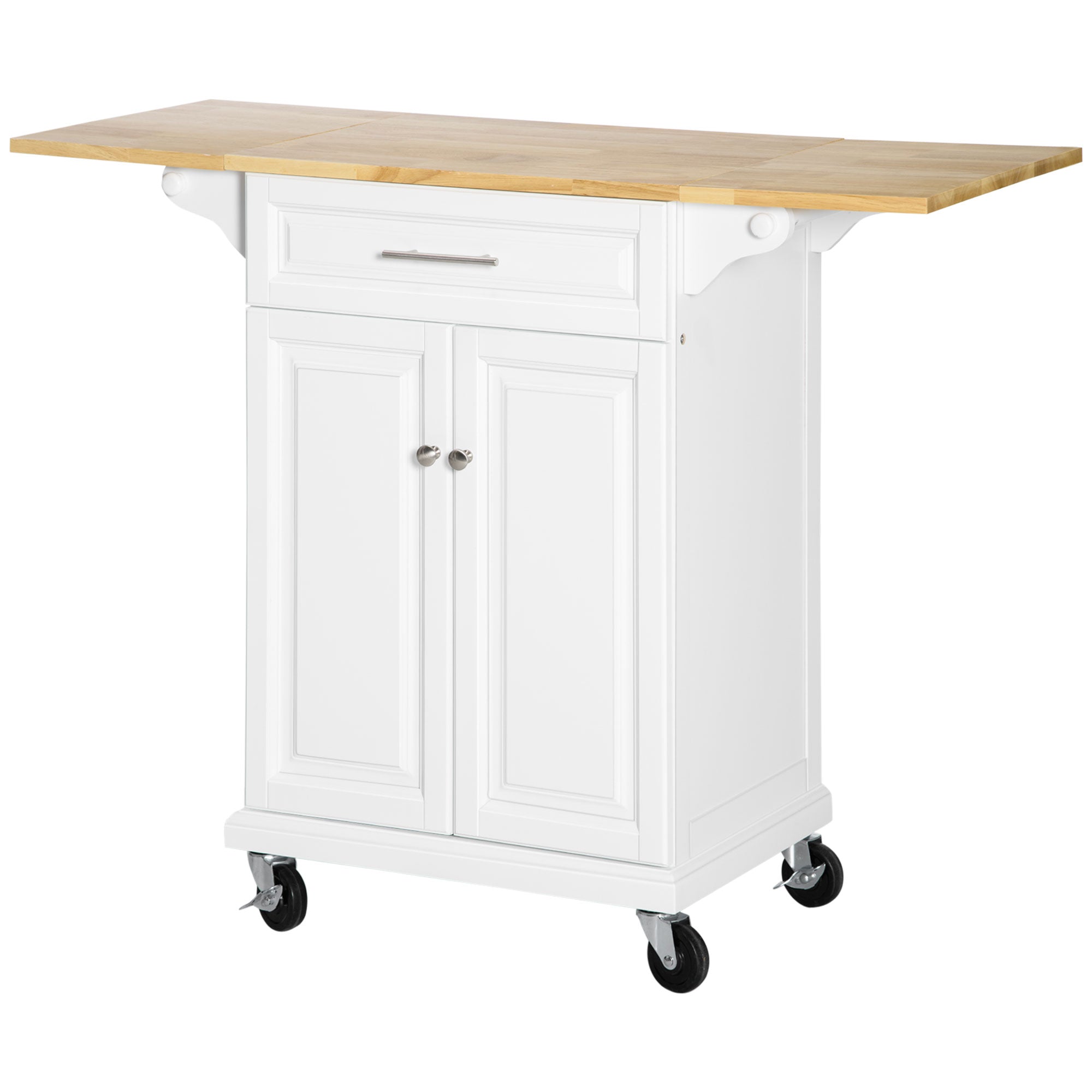 HOMCOM Extendable Kitchen Island Cart on Wheels with Counter Drawer Cabinet, Towel Racks Versatile Use for Dining Kitchens Rooms