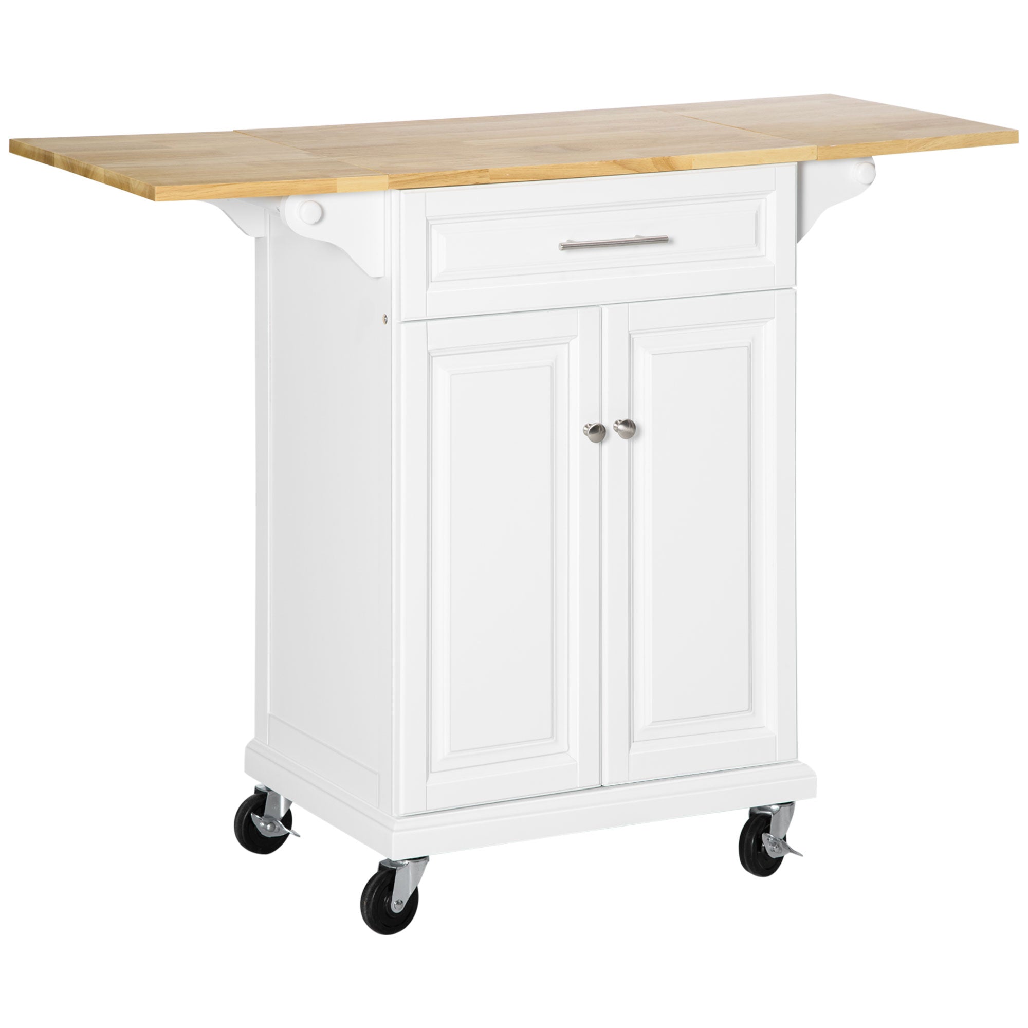 HOMCOM Extendable Kitchen Island Cart on Wheels with Counter Drawer Cabinet, Towel Racks Versatile Use for Dining Kitchens Rooms