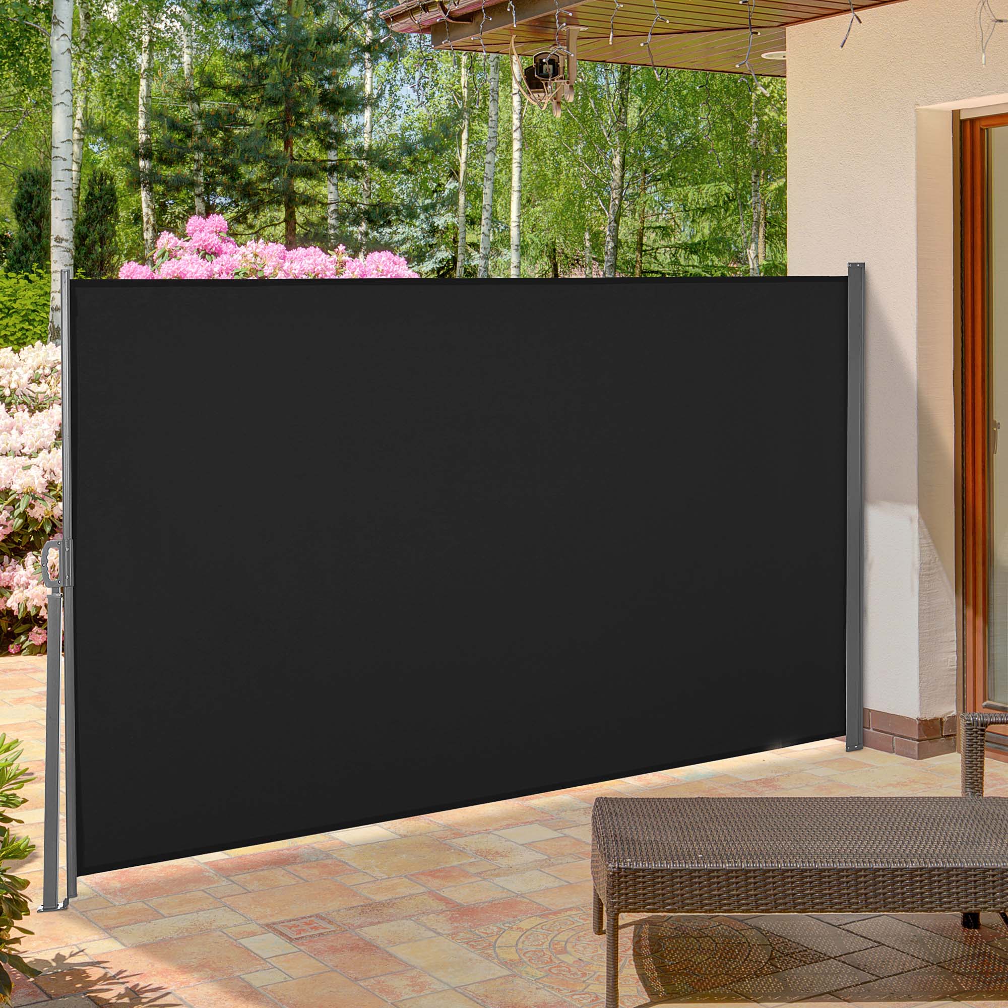 Outsunny 118" x 63" Retractable Side Awning Patio Outdoor Folding Privacy Screen with Resistance to UV Rays & Wind, Black