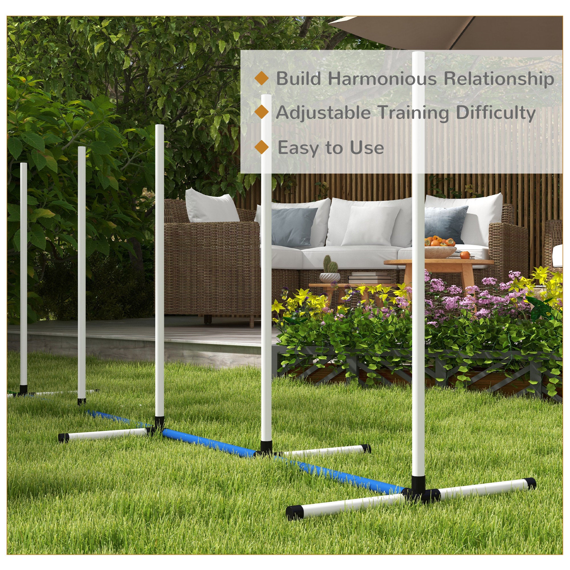 PawHut 2PCs Dog Agility Equipment Set, Dog Agility Kit with Weave Poles, Spray Water Tube, Whistle, Carry Bag, for Outdoor, Backyard, Garden, White
