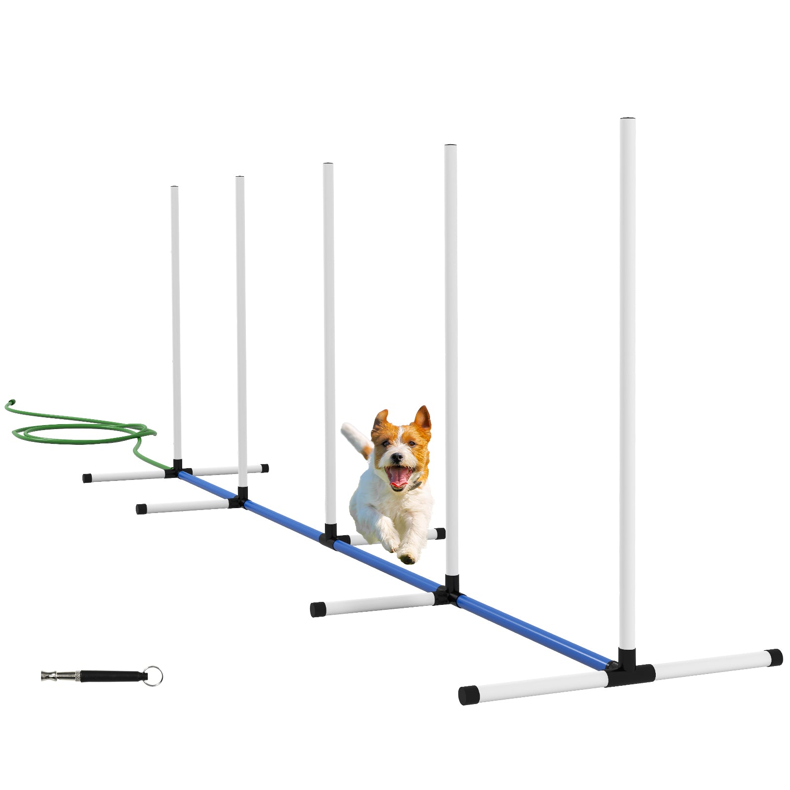PawHut 2PCs Dog Agility Equipment Set, Dog Agility Kit with Weave Poles, Spray Water Tube, Whistle, Carry Bag, for Outdoor, Backyard, Garden, White