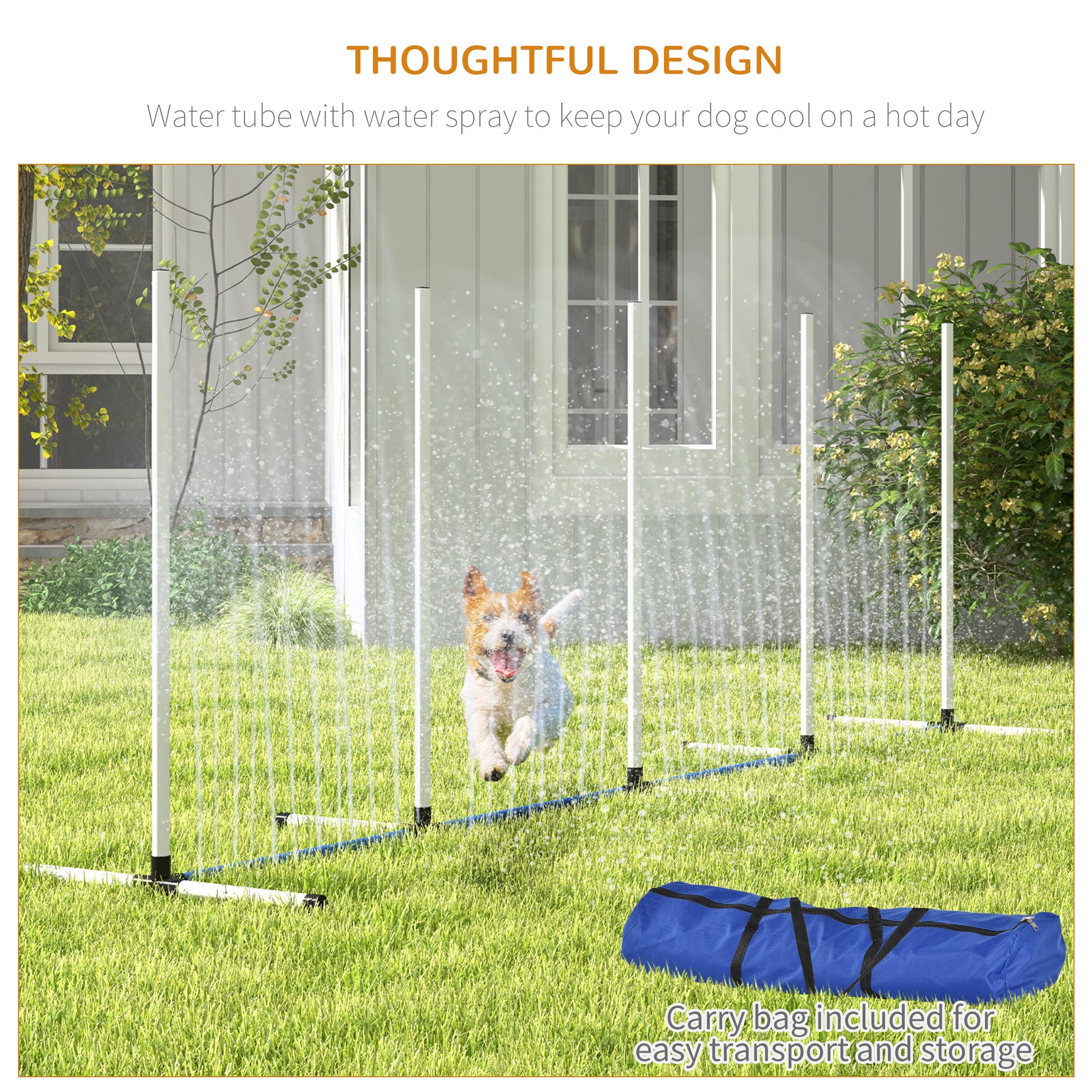 PawHut 2PCs Dog Agility Equipment Set, Dog Agility Kit with Weave Poles, Spray Water Tube, Whistle, Carry Bag, for Outdoor, Backyard, Garden, White