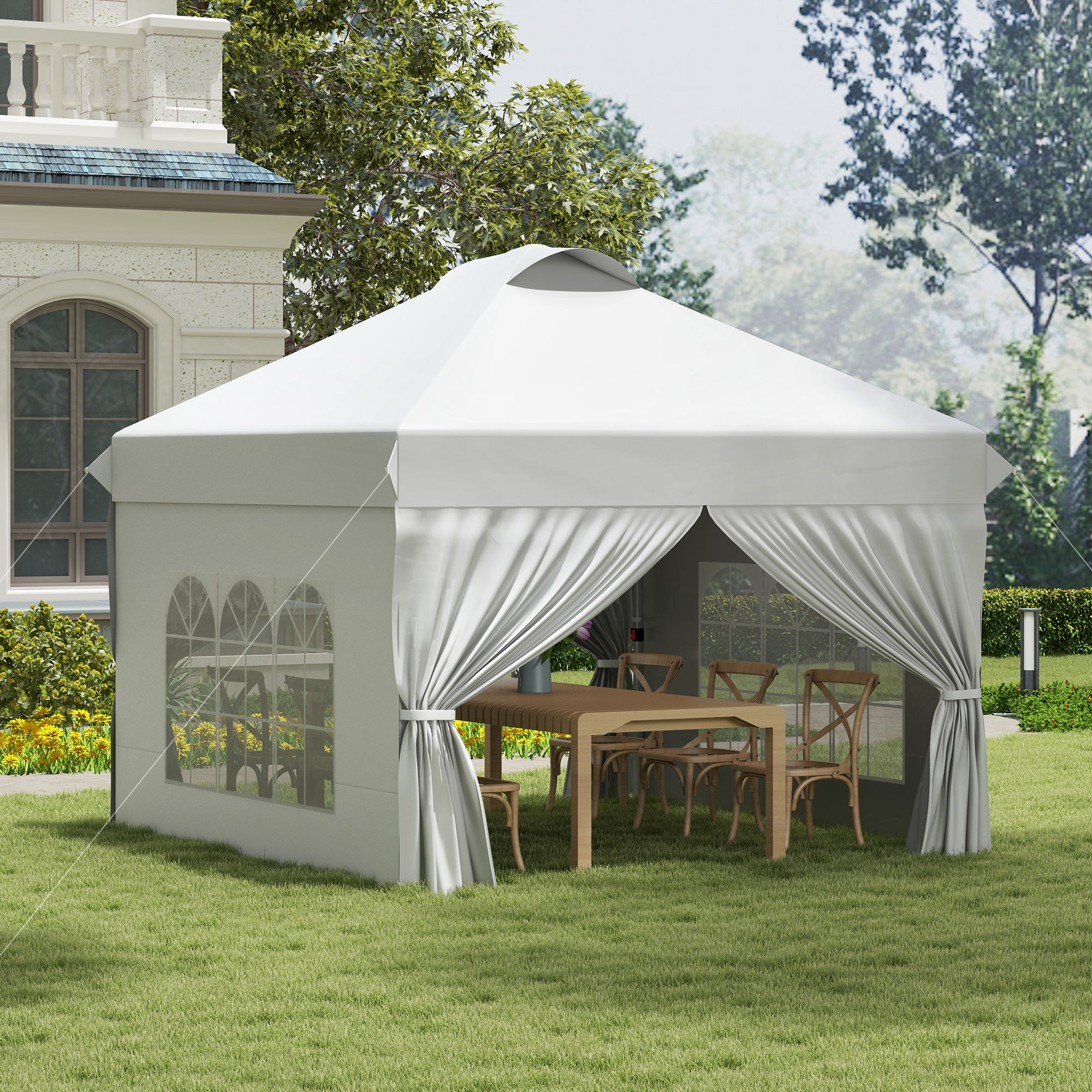 Outsunny 10' x 10' Pop Up Canopy Tent, Instant Sun Shelter, Tents for Parties, with Wheeled Carry Bag, for Outdoor, Garden, Patio, White