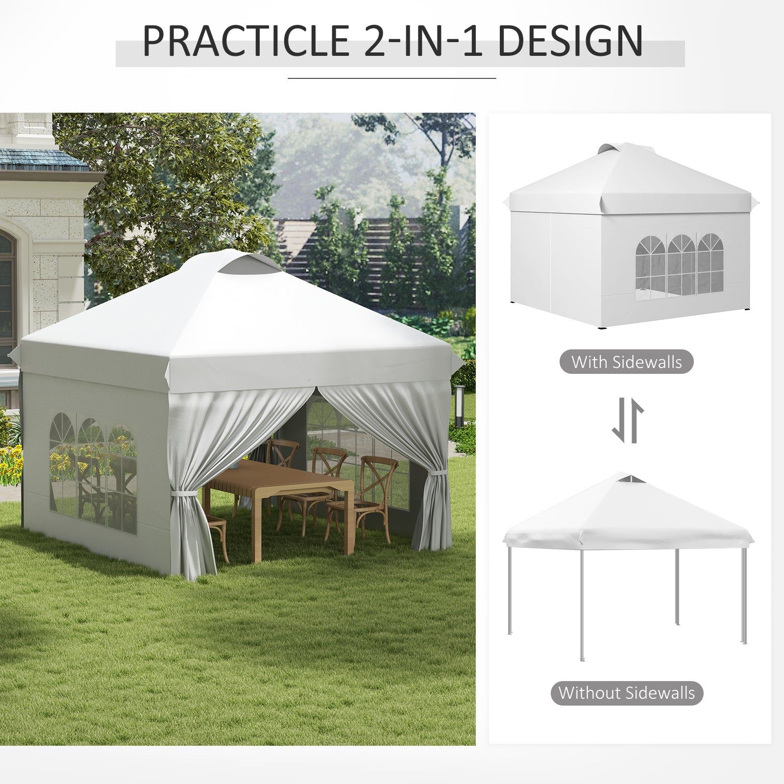 Outsunny 10' x 10' Pop Up Canopy Tent, Instant Sun Shelter, Tents for Parties, with Wheeled Carry Bag, for Outdoor, Garden, Patio, White