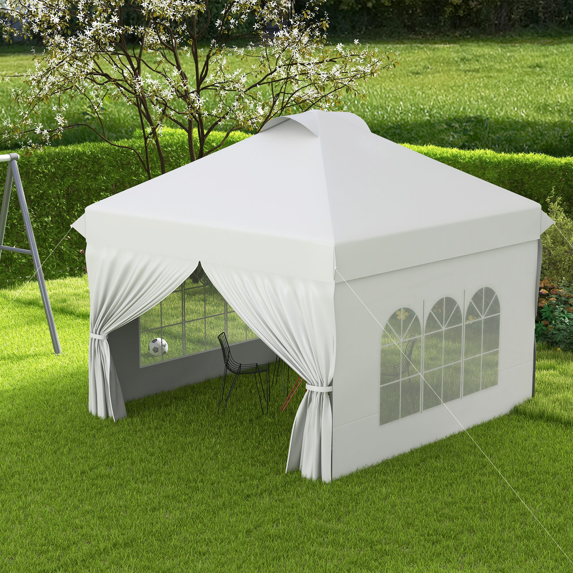 Outsunny 10' x 10' Pop Up Canopy Tent, Instant Sun Shelter, Tents for Parties, with Wheeled Carry Bag, for Outdoor, Garden, Patio, White