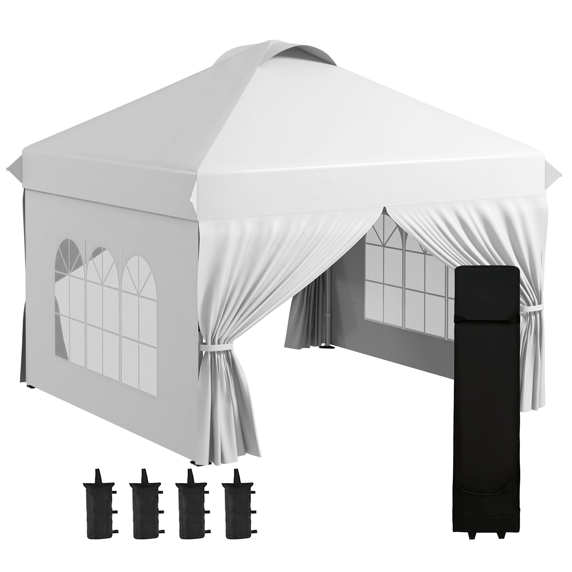 Outsunny 10' x 10' Pop Up Canopy Tent, Instant Sun Shelter, Tents for Parties, with Wheeled Carry Bag, for Outdoor, Garden, Patio, White