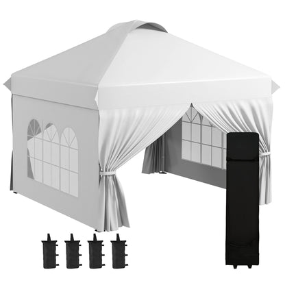 Outsunny 10' x 10' Pop Up Canopy Tent, Instant Sun Shelter, Tents for Parties, with Wheeled Carry Bag, for Outdoor, Garden, Patio, White