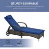 Outsunny Wicker Chaise Lounge, Outdoor Lounge Chair, PE Rattan Patio Sun lounger with Head-rest, 5-Level Height Adjust Backrest, Cushion & Wheels, Mixed Brown and Dark Blue