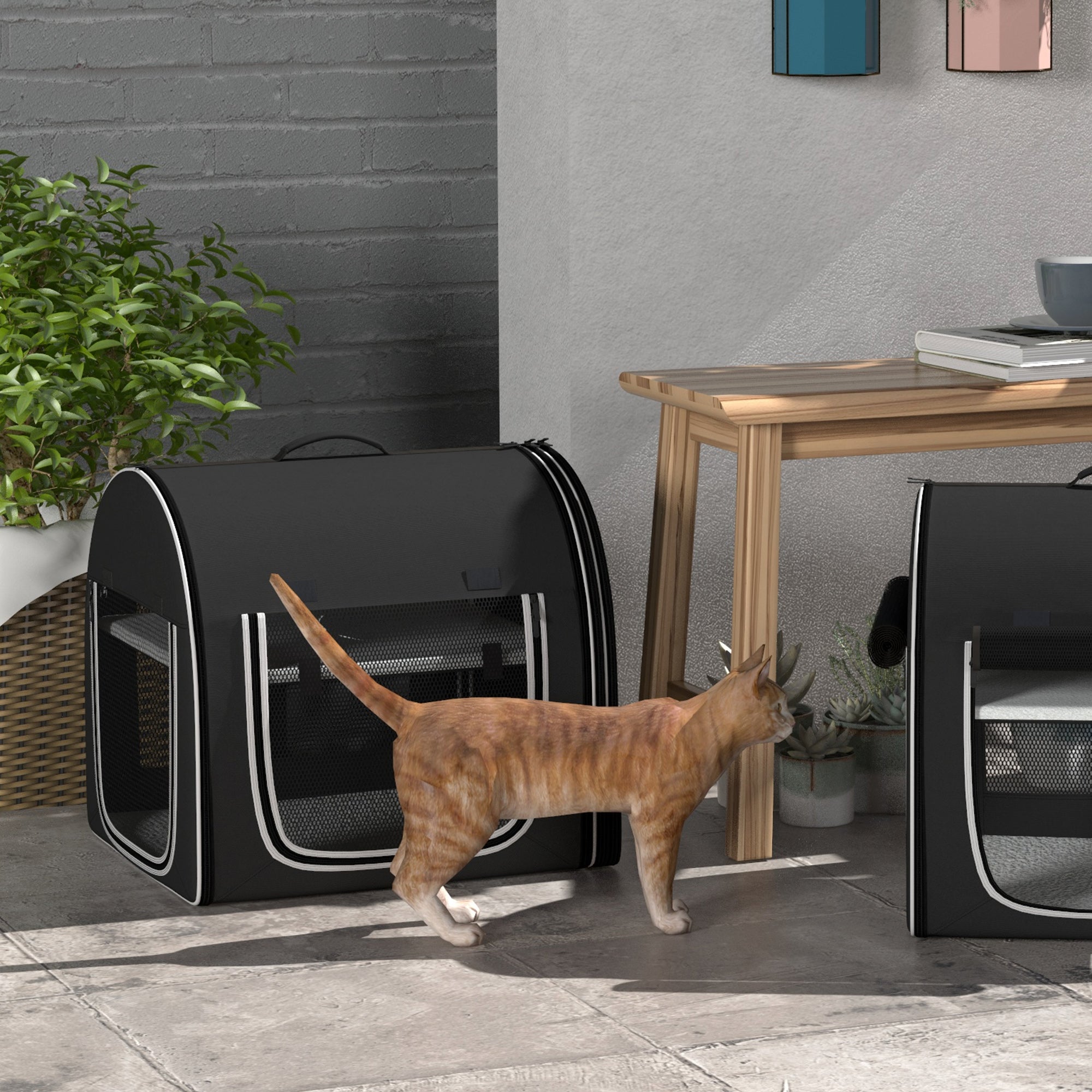 PawHut 39" Portable Soft-Sided Cat Carrier, Travel Pet Carrier with Divider, Two Compartments, Soft Cushions, & Storage Bag, Black