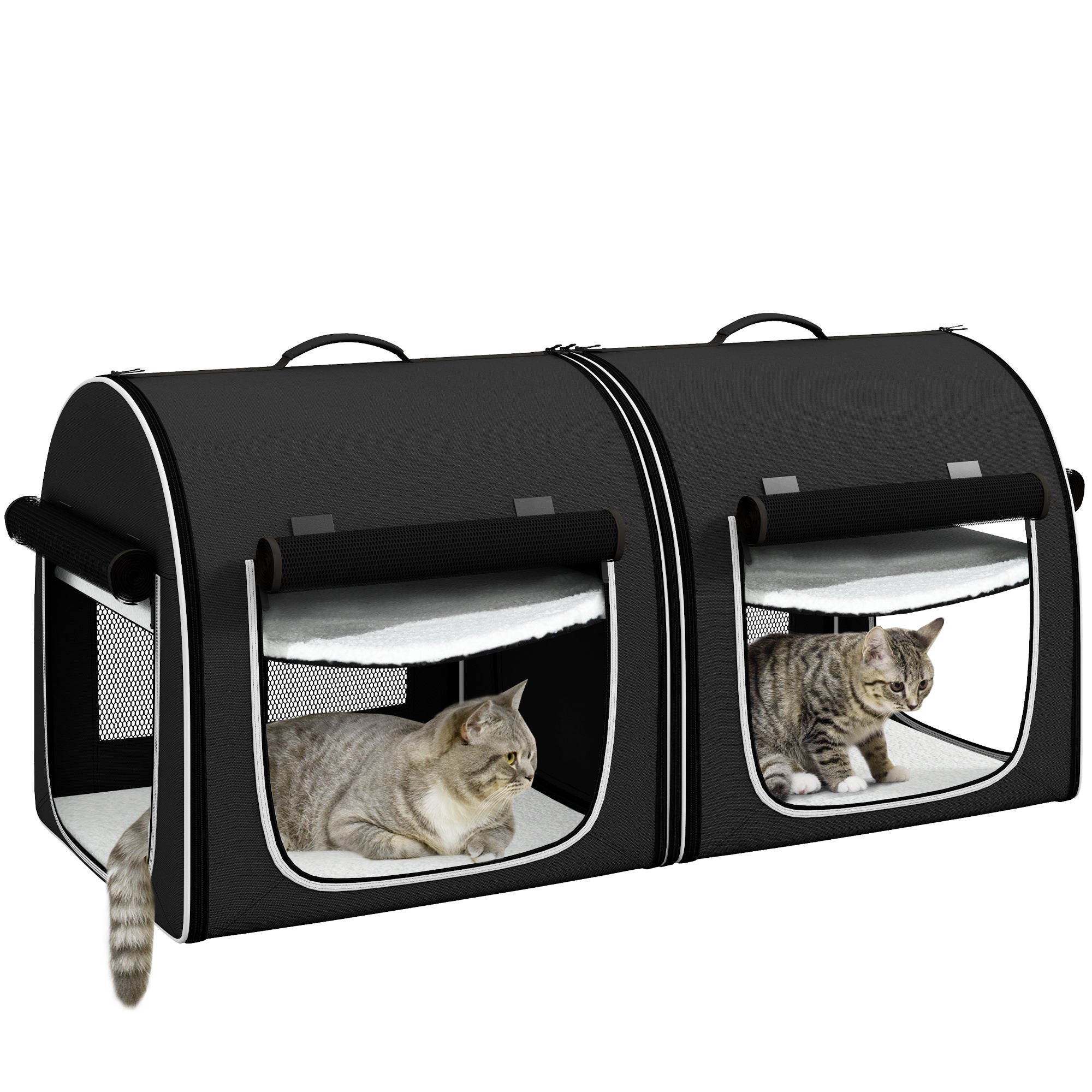 PawHut 39" Portable Soft-Sided Cat Carrier, Travel Pet Carrier with Divider, Two Compartments, Soft Cushions, & Storage Bag, Black