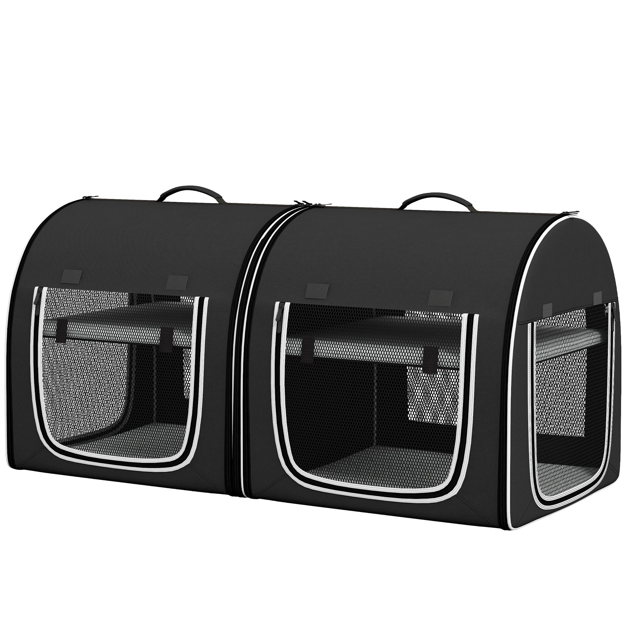 PawHut 39" Portable Soft-Sided Cat Carrier, Travel Pet Carrier with Divider, Two Compartments, Soft Cushions, & Storage Bag, Black